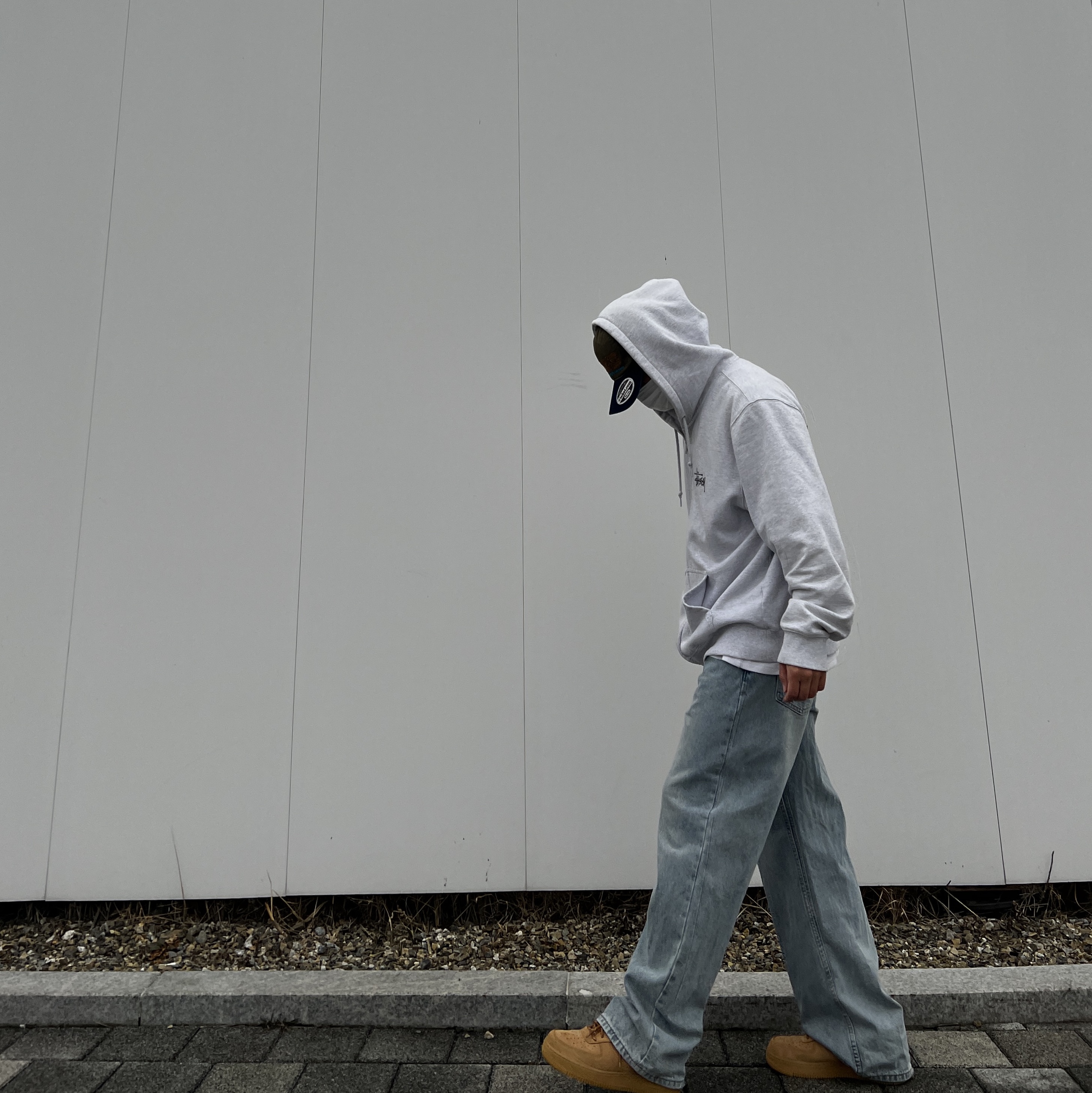 Nike Air Force 1 '07 WB Flax, Stussy Basic Stussy Zip Hoodie Ash Heather 2023 착용 스타일 - 5