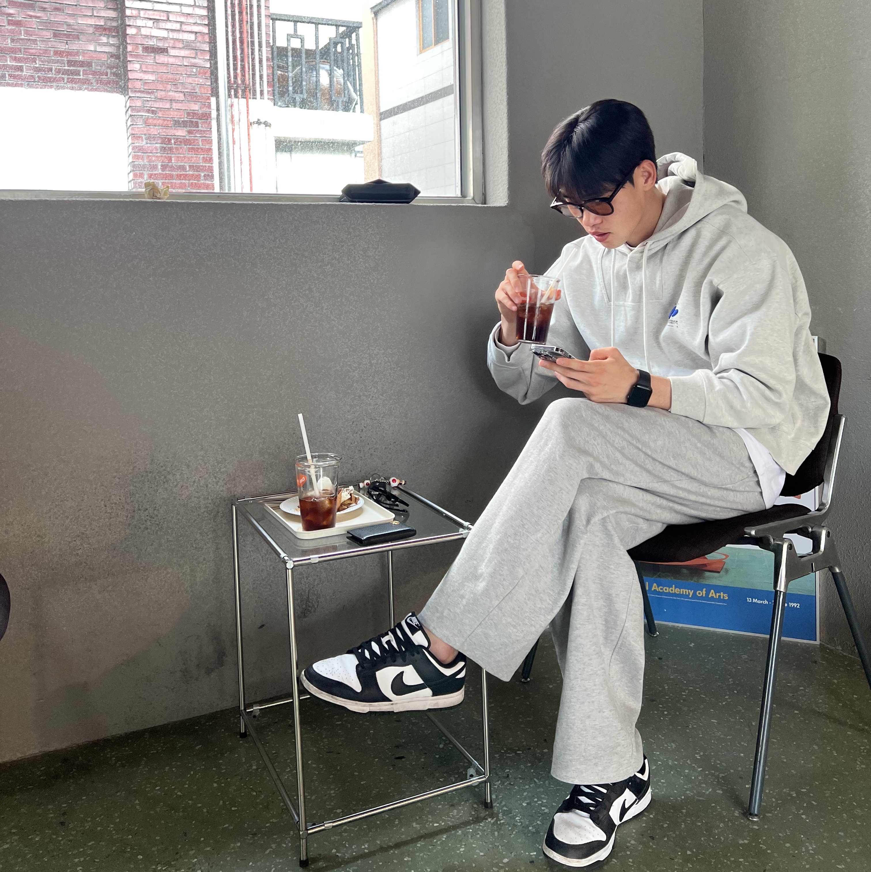 Zara x Ader Error Embroidery Hooded Sweatshirt Grey, Nike Dunk Low Retro Black 착용 스타일