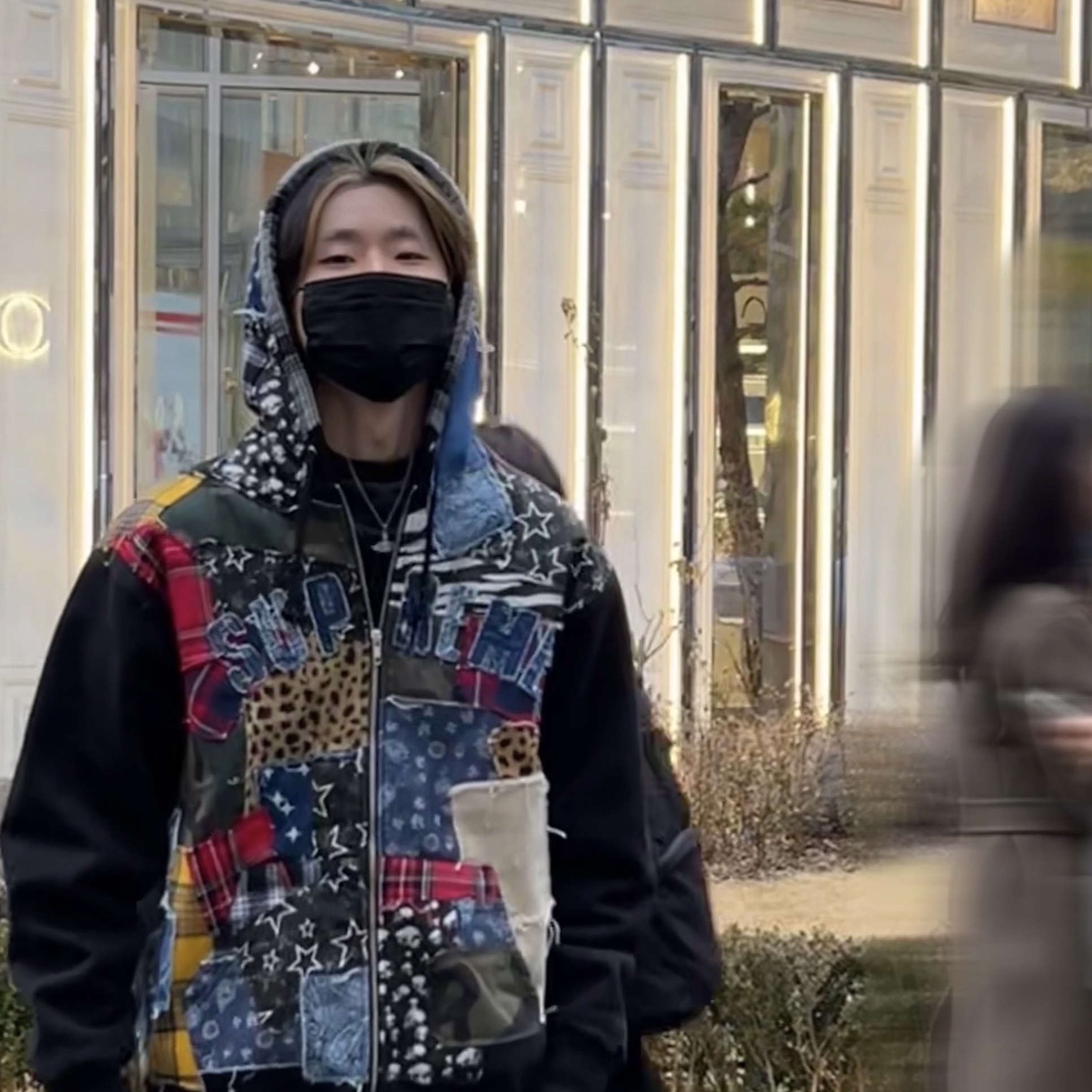 Supreme Patchwork Zip Up Hooded Sweatshirt Black - 22FW 착용 스타일 - 1