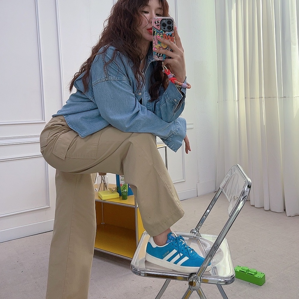 Adidas Gazelle Bold Aqua Off White 착용 스타일 - 1