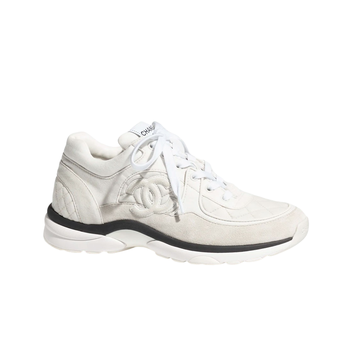 (W) 샤넬 스니커즈 패브릭 스웨이드 카프스킨 & 라이트 그레이((W) Chanel Sneakers Fabric Suede Calfskin & Light Grey)