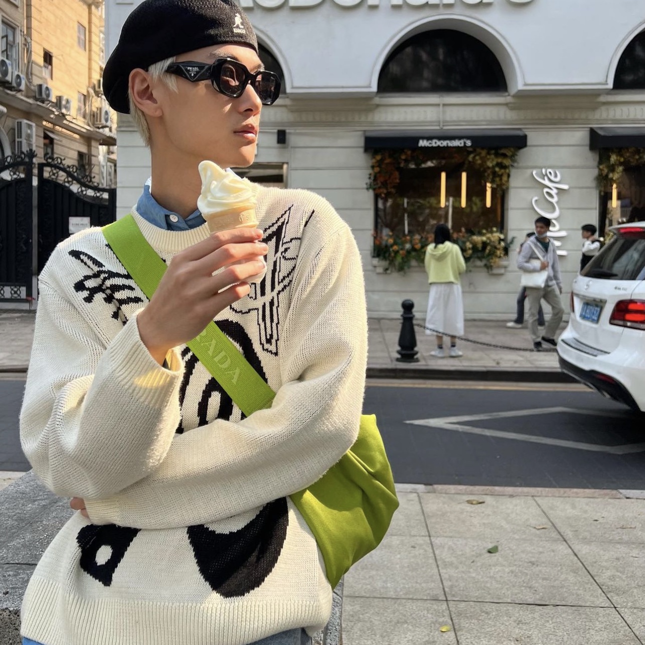 Stussy Worldwide Zip Work Jacket Stone Wash, Nike x Stussy NRG LS Knit Sweater Fossil (DR2893-238) 착용 스타일 - 4
