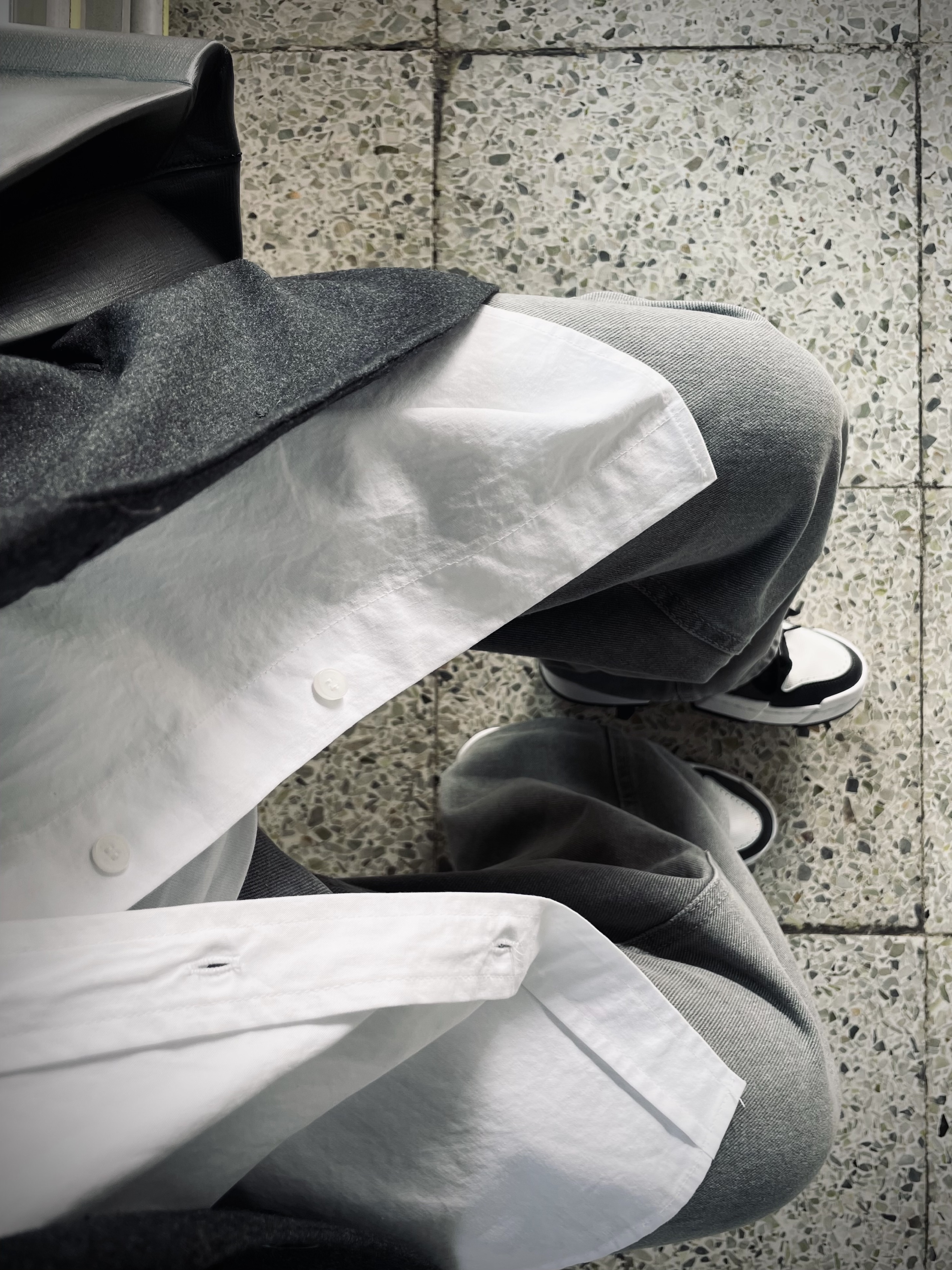 (W) Nike Dunk Low Disrupt Black White, Zara x Ader Error Oversized Wool Blazer Dark Grey 착용 스타일