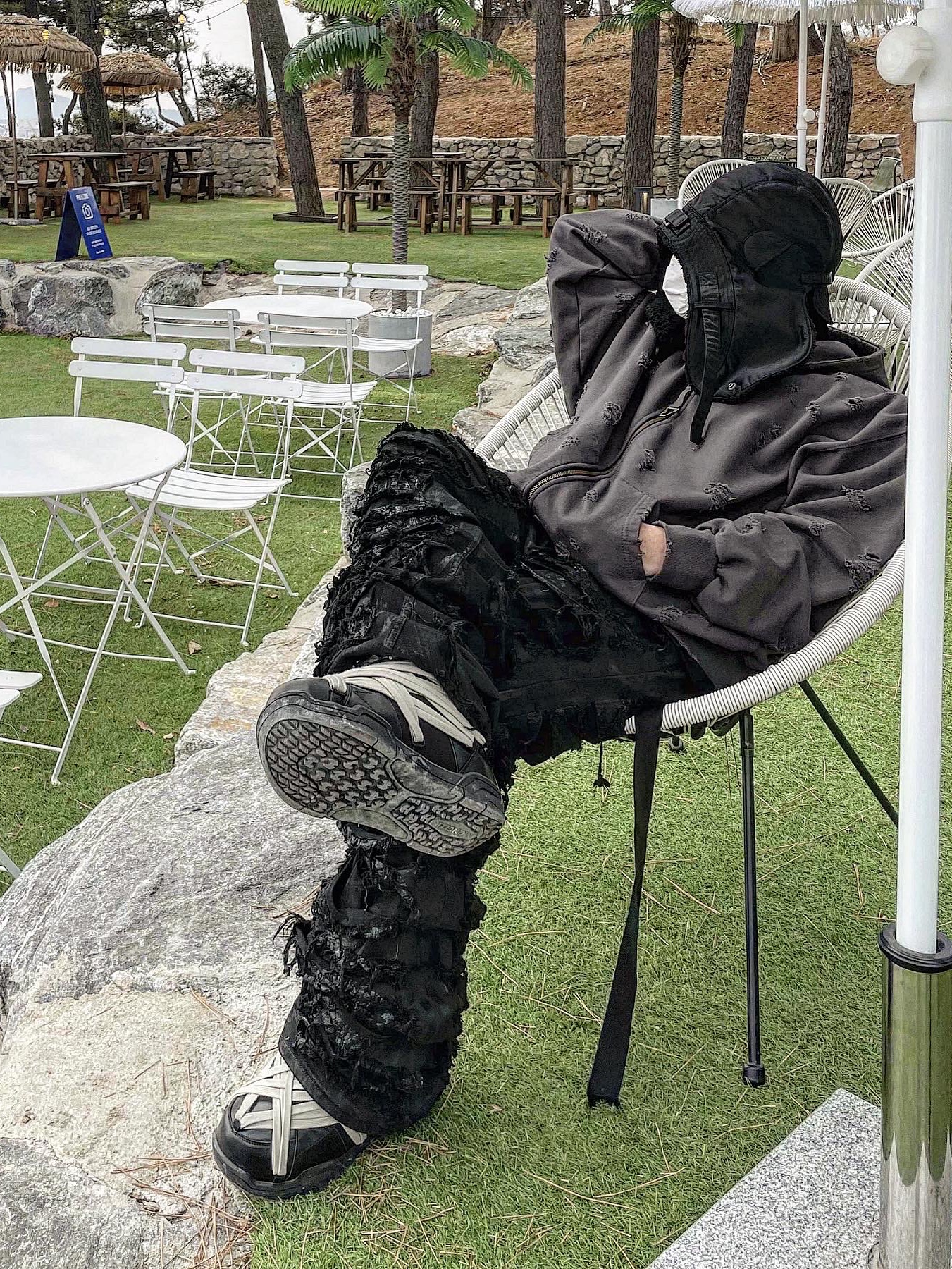 Undermycar Otter Oversized Damage-Washed Hood Zip-Up Hunter Green - 23SS 착용 스타일 - 1