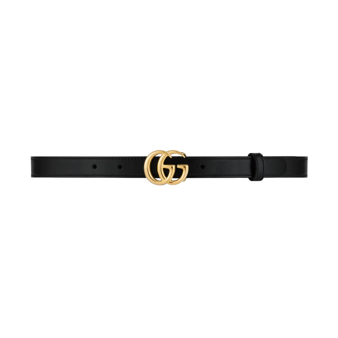 (W) Gucci GG Marmont Thin Leather Belt with Shiny Buckle Black 상세 이미지 1