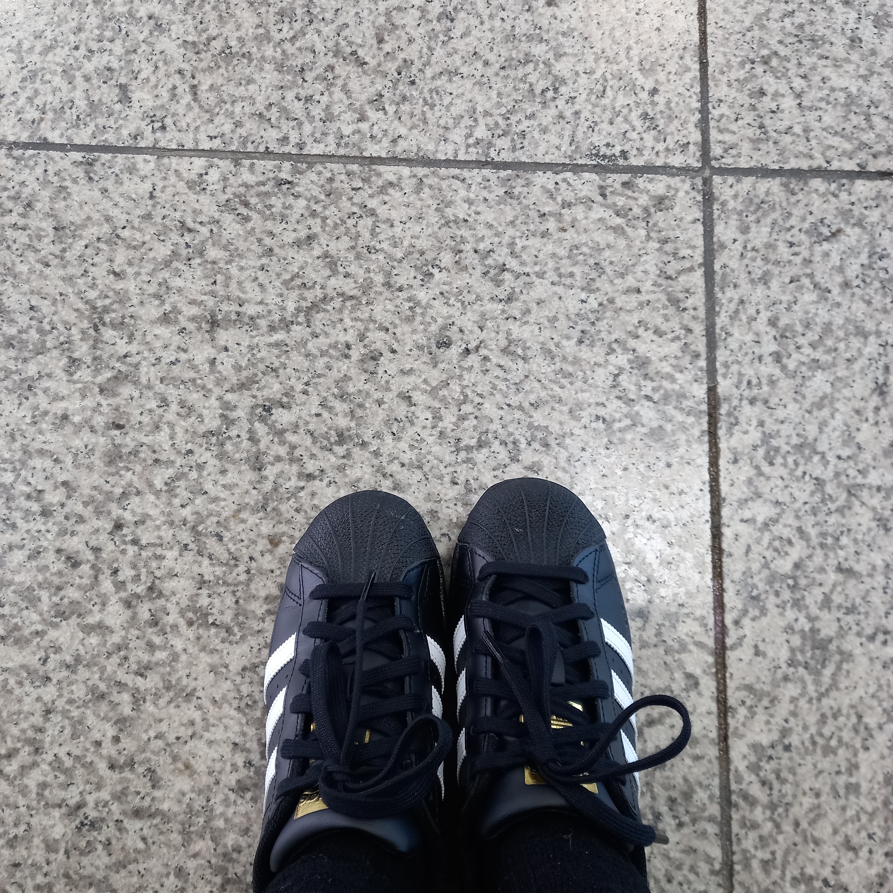 (J) Adidas Superstar Black White 착용 스타일