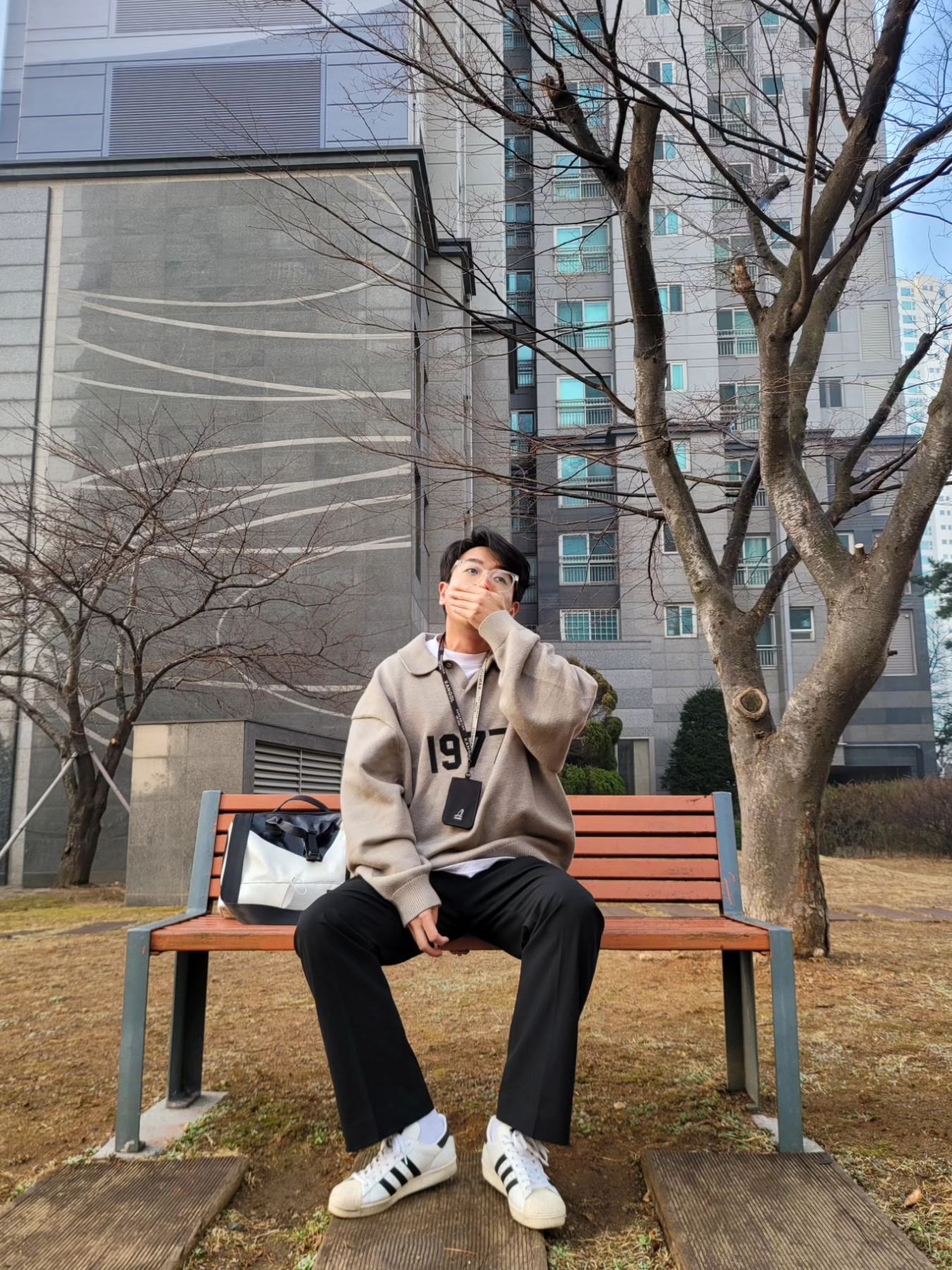 Essentials 1977 Knit Long Sleeve Polo Dark Oatmeal - 22SS, Adidas Superstar Premium White Black 착용 스타일