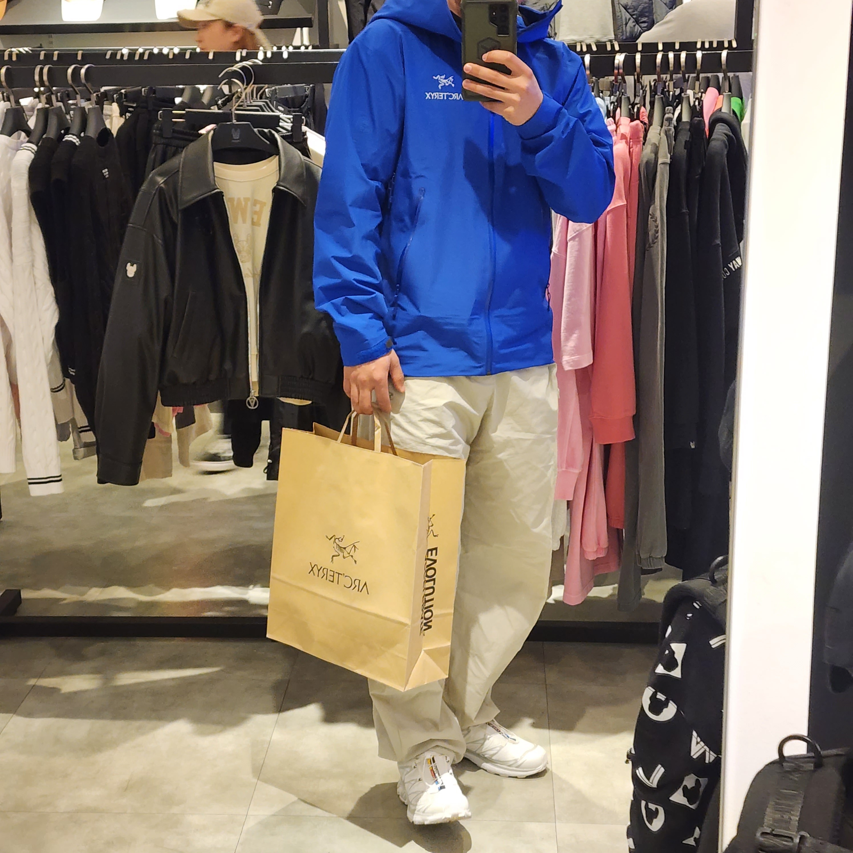 Sansan Gear Side Snap Pants Ice Beige - 22FW, Salomon XT-6 ADV White 착용 스타일 - 1