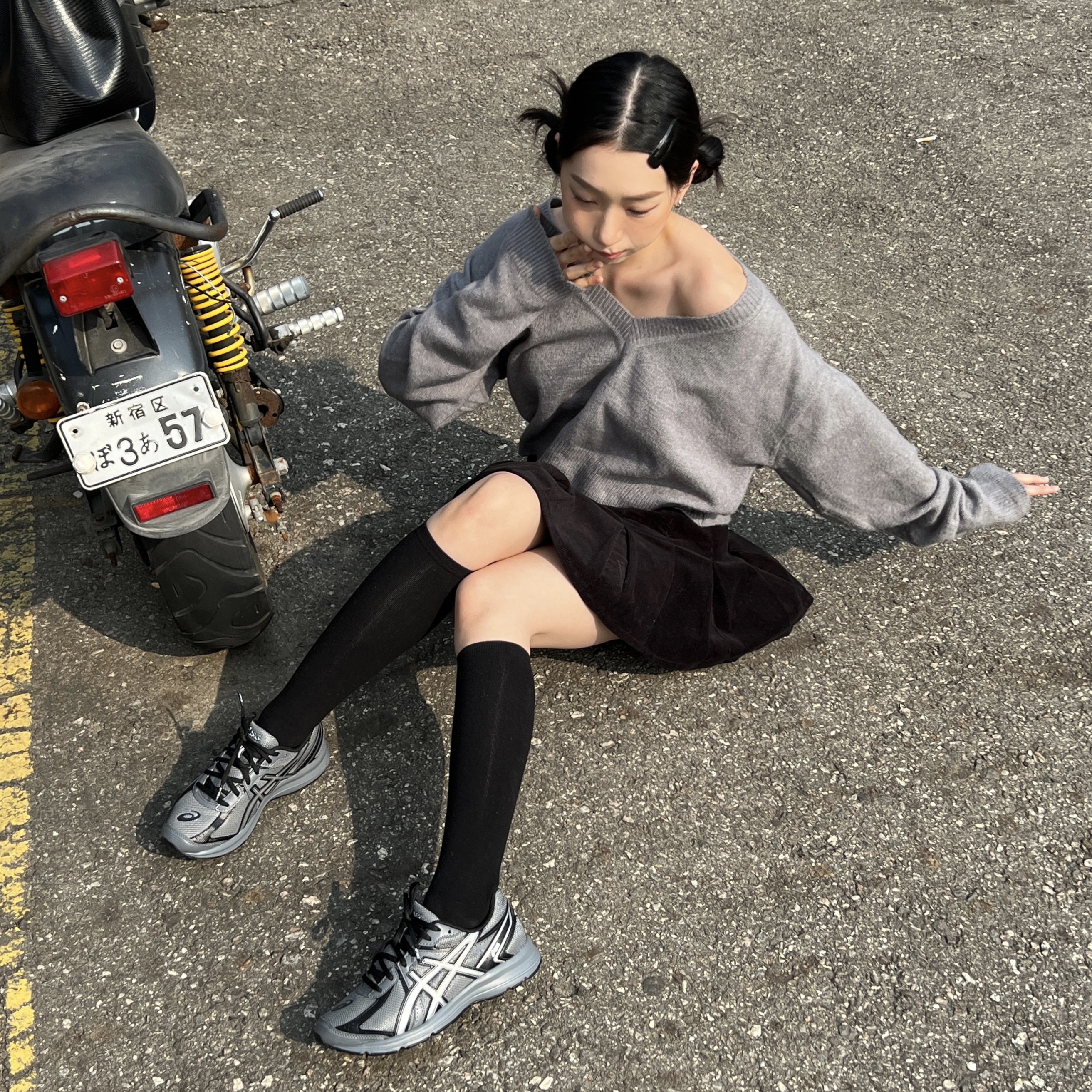 Asics Jog 100 S Steel Grey - 2E Wide 착용 스타일 - 2