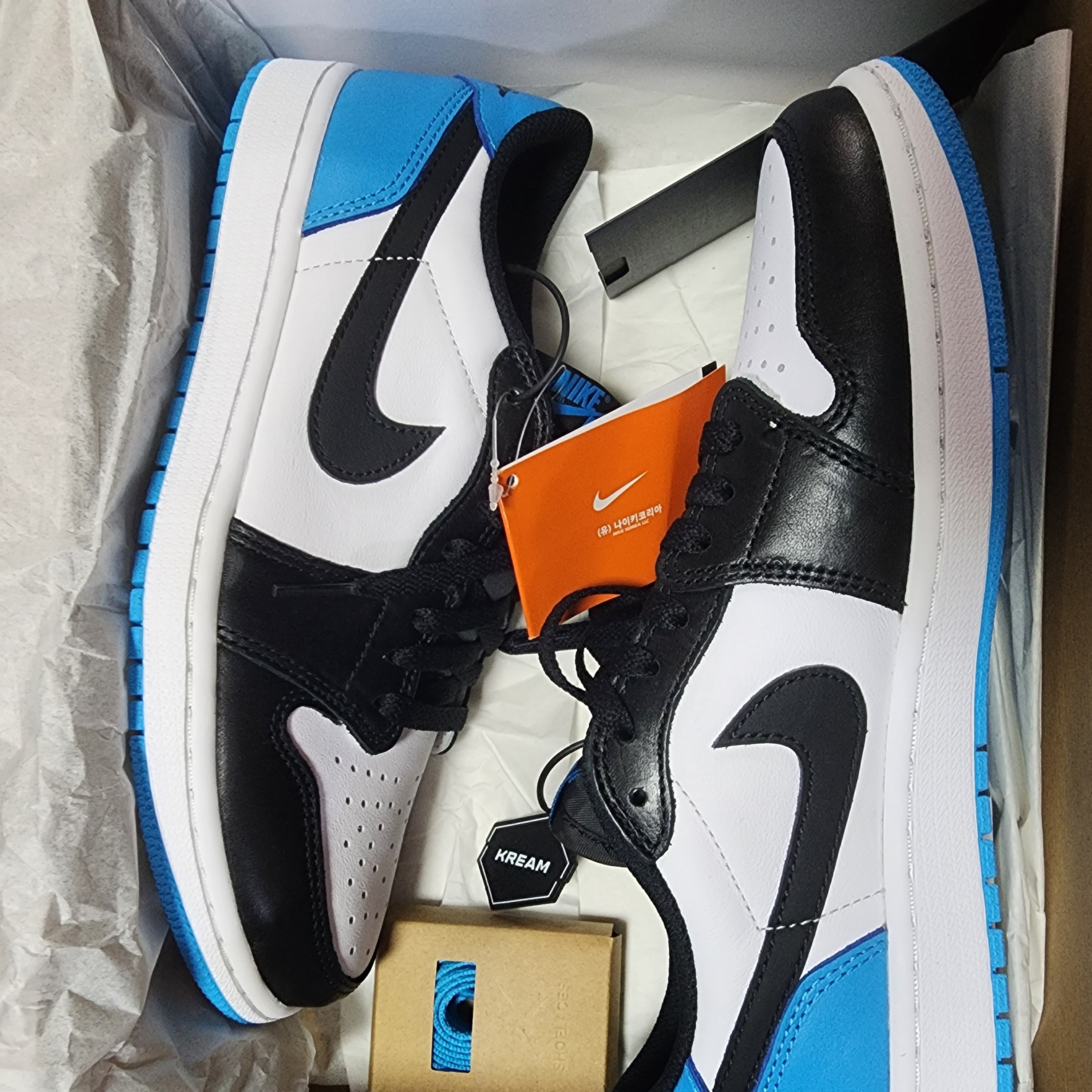 Jordan 1 Retro Low OG Black and Dark Powder Blue 착용 스타일 - 1