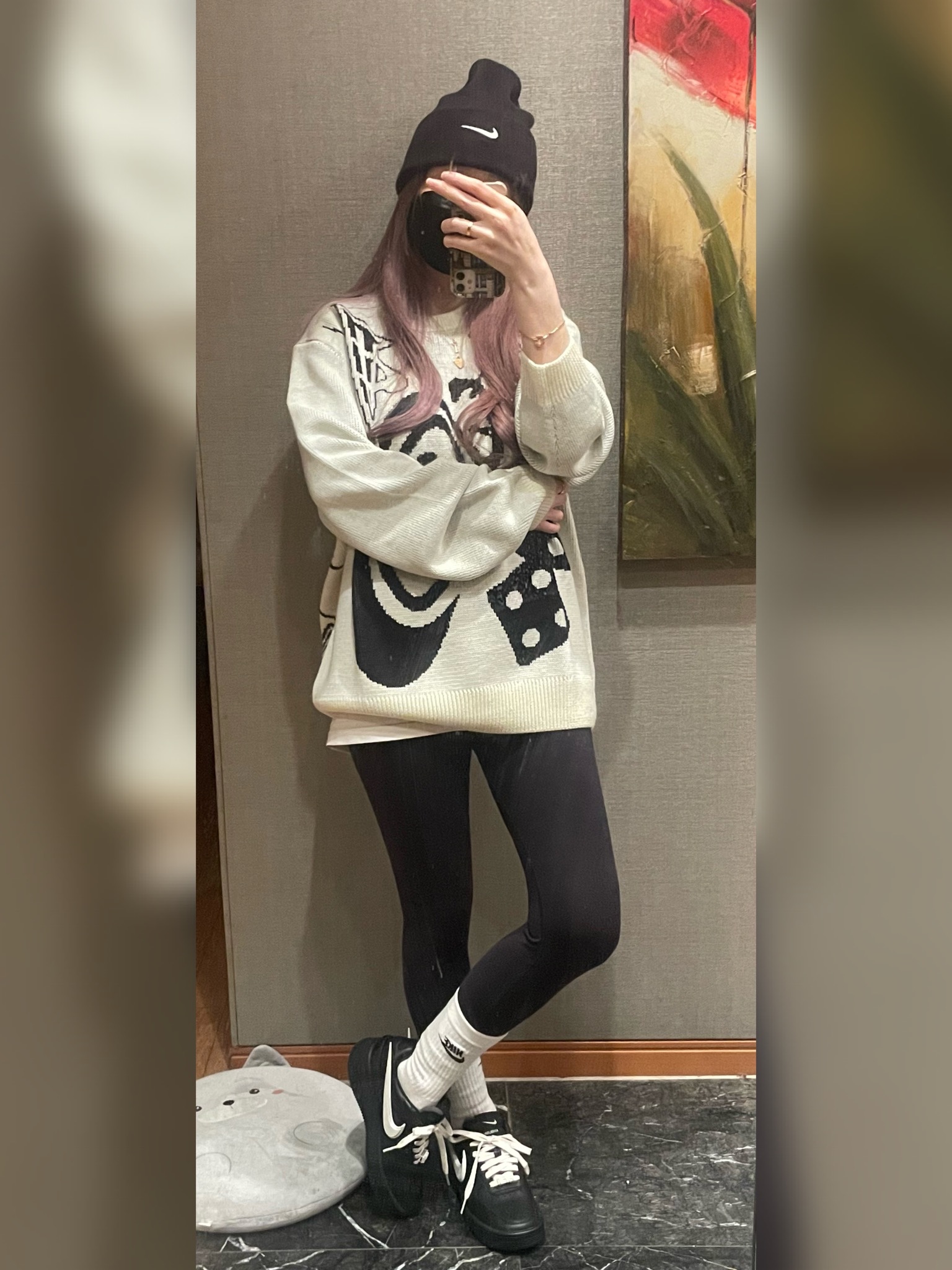 Nike x Stussy NRG LS Knit Sweater Fossil (DR2893-238), Nike x Ambush Air Force 1 Low SP Black 착용 스타일 - 4
