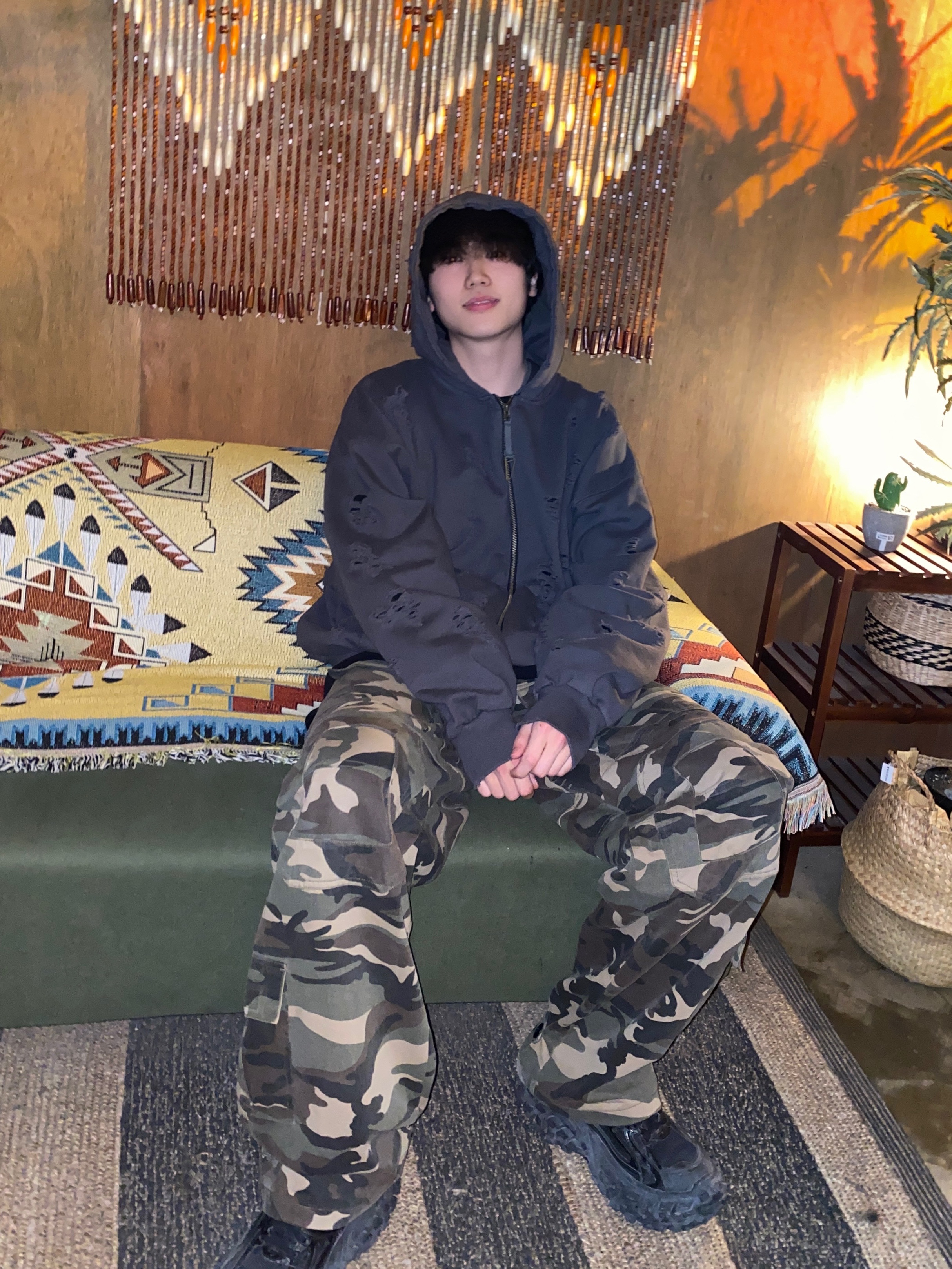 Undermycar Otter Oversized Damage-Washed Hood Zip-Up Hunter Green - 23SS, Project G/R Tactical Cargo Pants Camo 착용 스타일