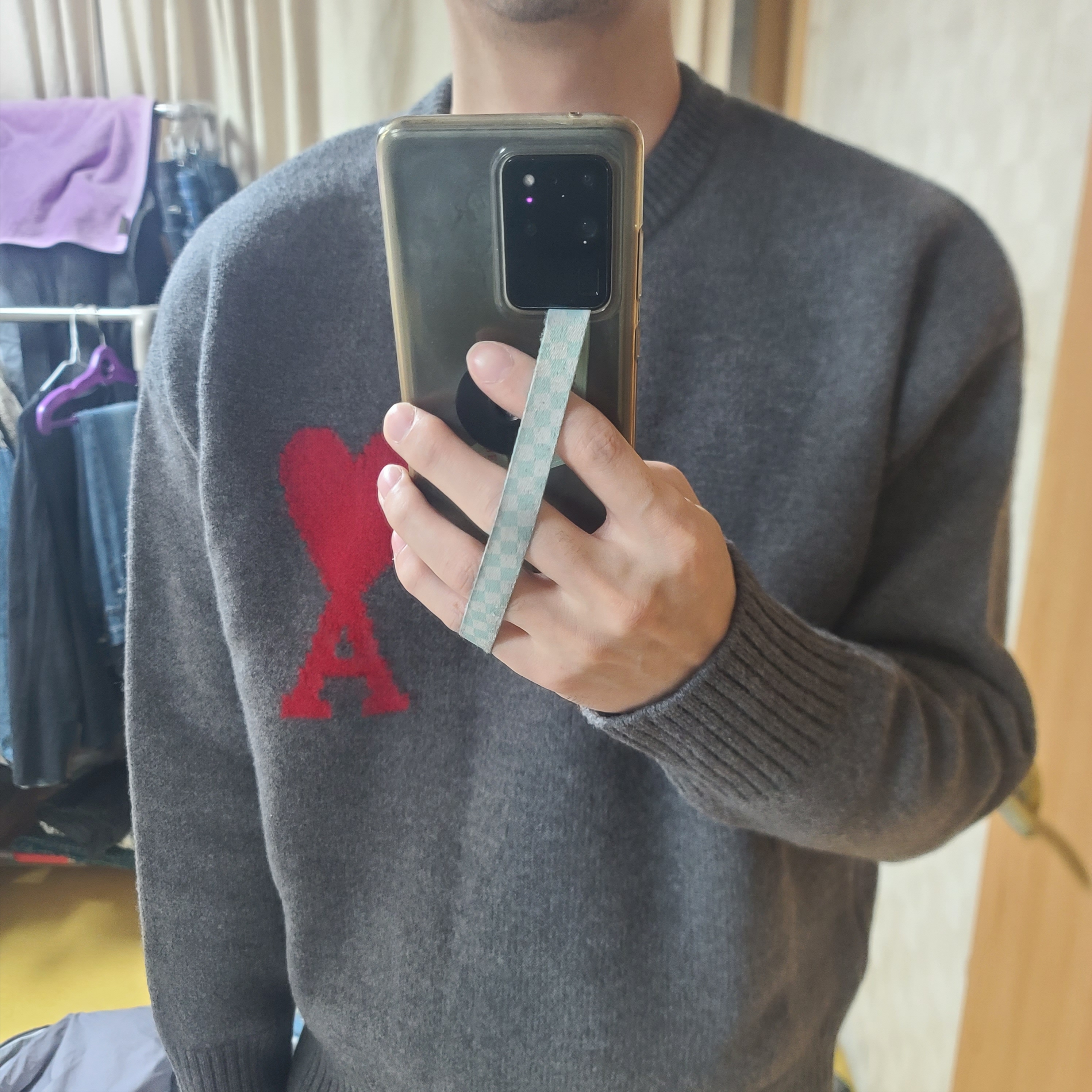 AMI de Coeur Oversize Intarsia Sweater Heather Grey - 21FW 착용 스타일