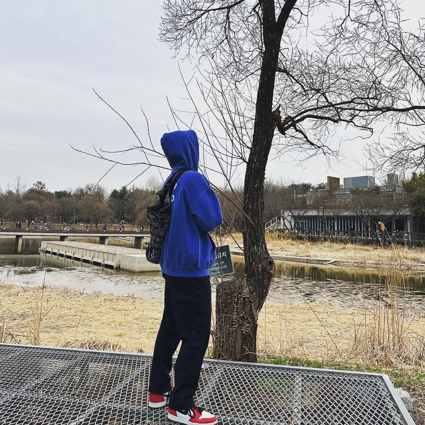IAB Studio Pigment Hoodie Royal Blue - 22FW, Supreme Fat Tip Jacquard Denim Backpack Black - 22SS 착용 스타일 - 1