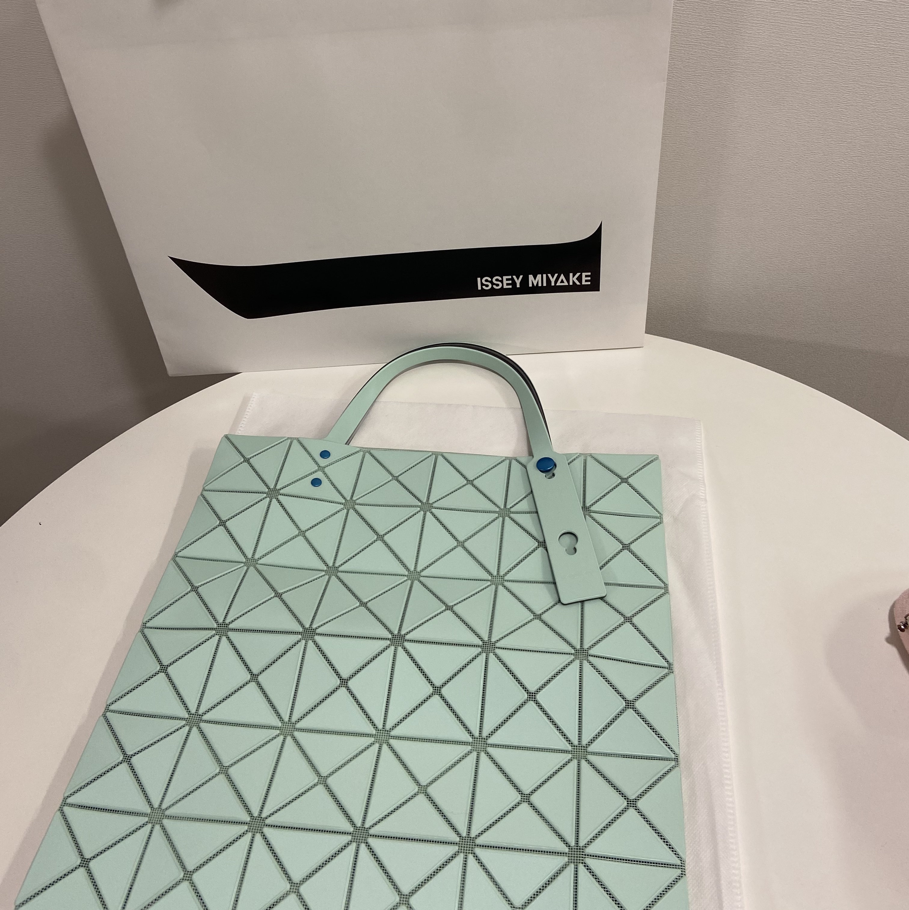 Bao Bao Issey Miyake Lucent One-Tone Tote Bag Mint Green 착용 스타일 - 1