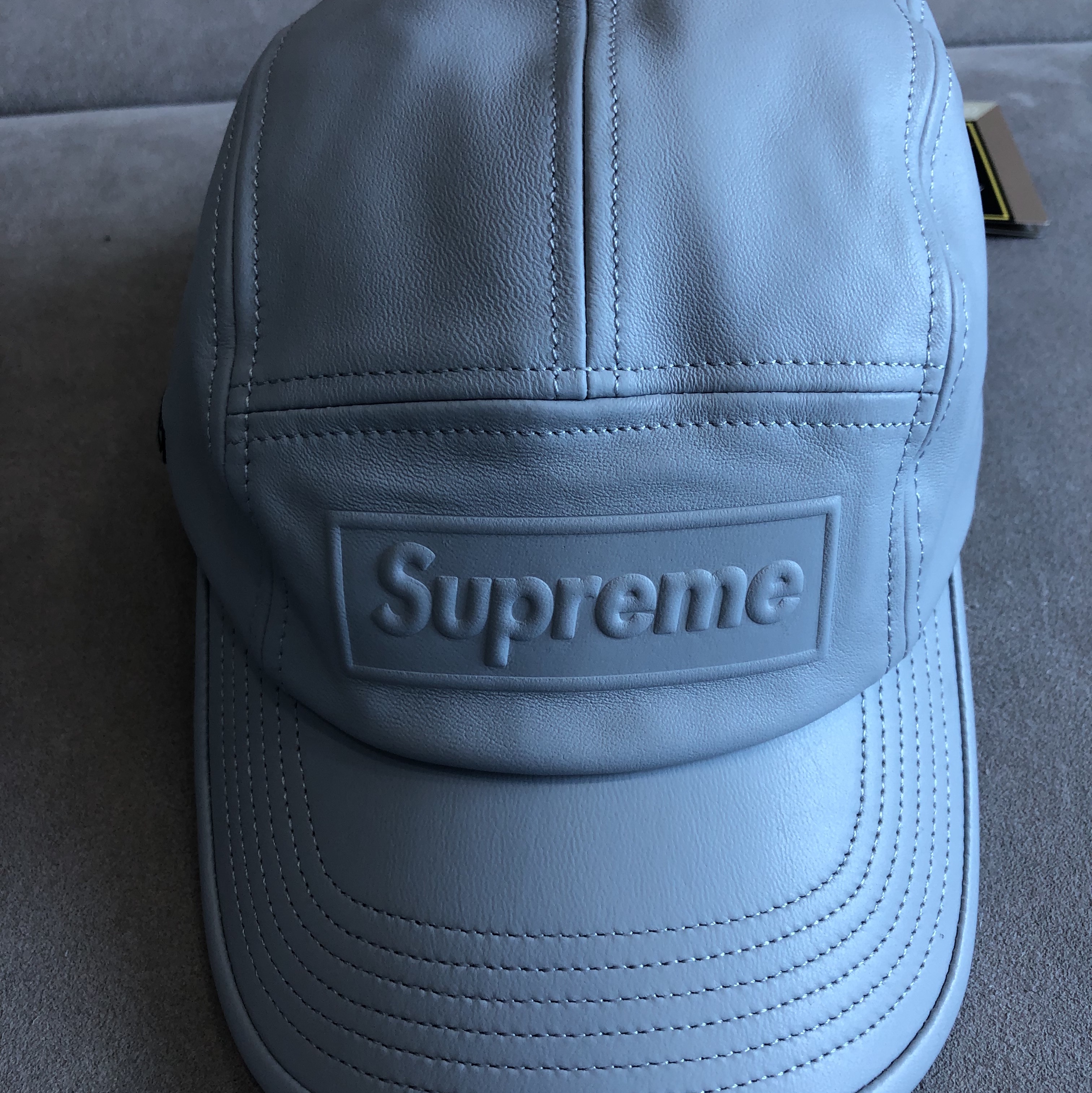 Supreme Gore-Tex Leather Camp Cap Grey - 22SS 착용 스타일