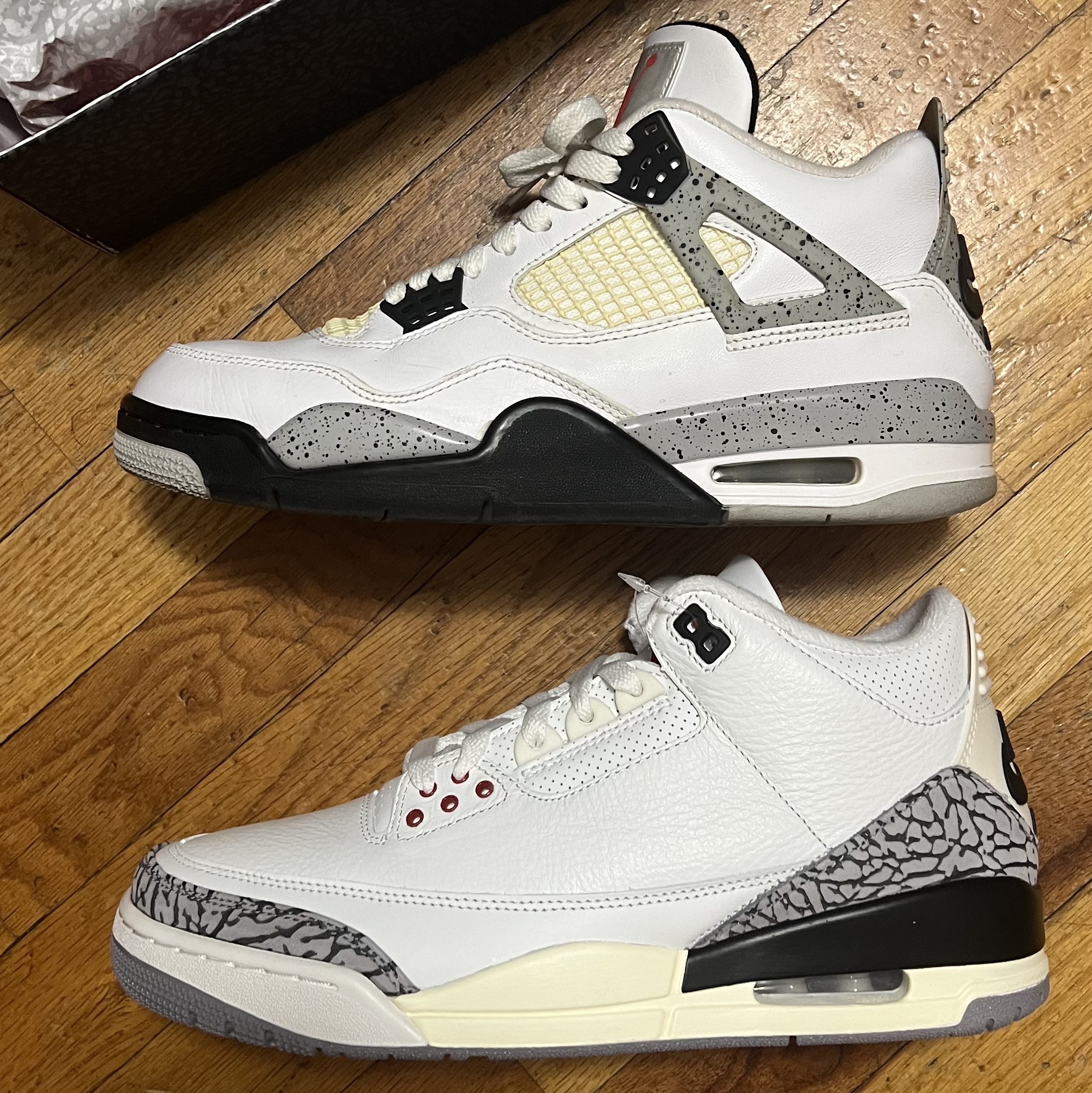 Jordan 3 Retro White Cement Reimagined, Jordan 4 Retro OG White Cement 2016 착용 스타일
