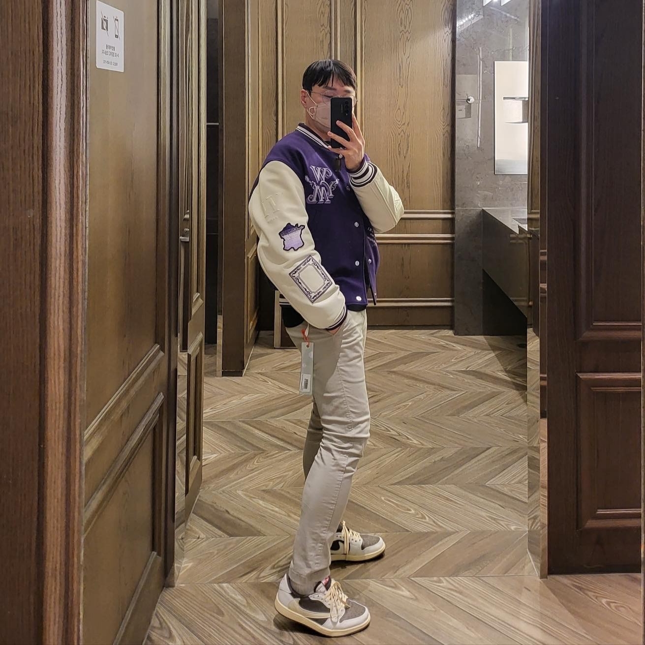 Wooyoungmi Varsity Jacket Violet - 23SS, Off-White Caravaggio Painting Over S/S T-Shirt Black 착용 스타일 - 2