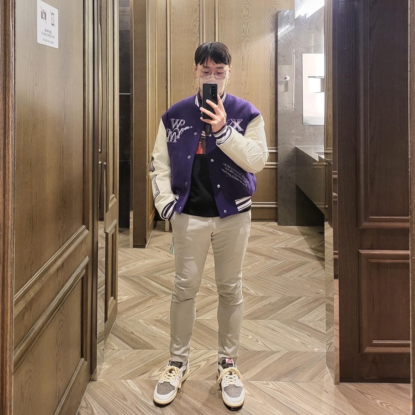Wooyoungmi Varsity Jacket Violet - 23SS, Off-White Caravaggio Painting Over S/S T-Shirt Black 착용 스타일 - 1