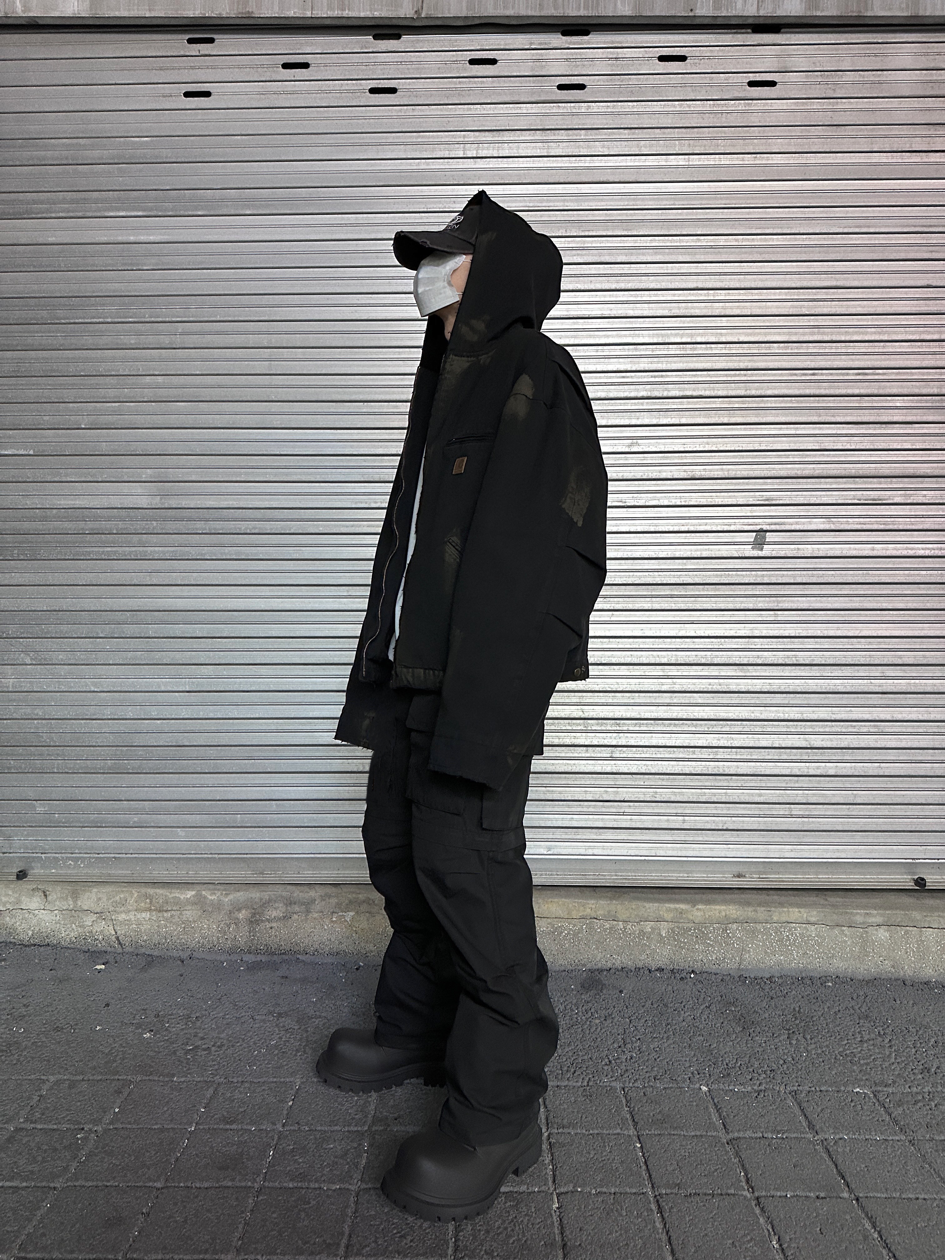 Project G/R Distressed Mud Work Jacket Black, Project G/R Convertible Tactical Pants Black 착용 스타일 - 3