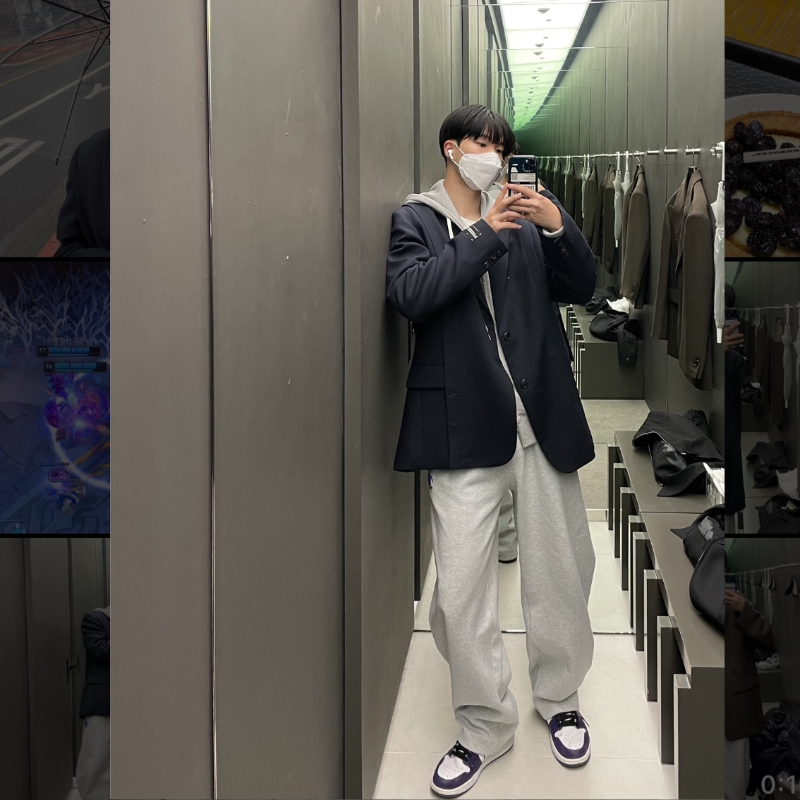 Zara x Ader Error Oversize Blazer Navy, Jordan 1 Retro High OG Court Purple 2020 착용 스타일 - 1