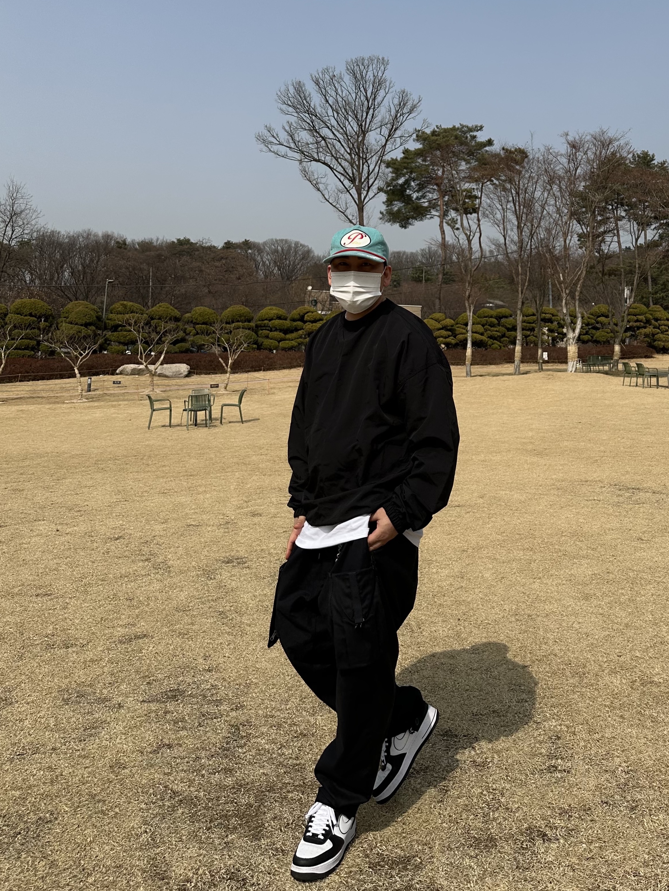 Peaceminusone 5 Panel Ball Cap #2 Mint, Nike ACG Cargo Pants Black 착용 스타일 - 3
