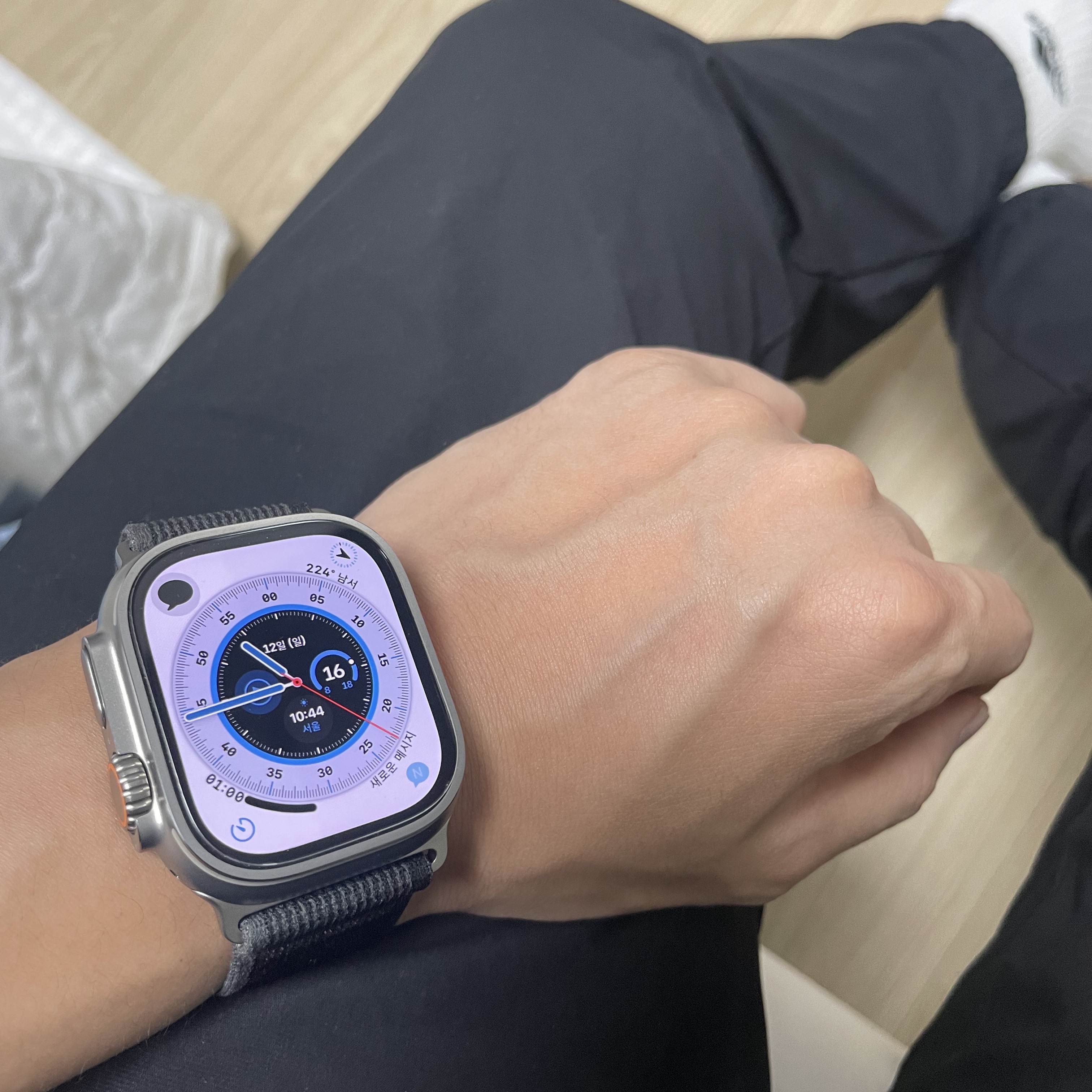 Apple Watch Ultra 49mm Titanium Case with Trail Loop S/M Black Gray (Korean Ver.) 착용 스타일