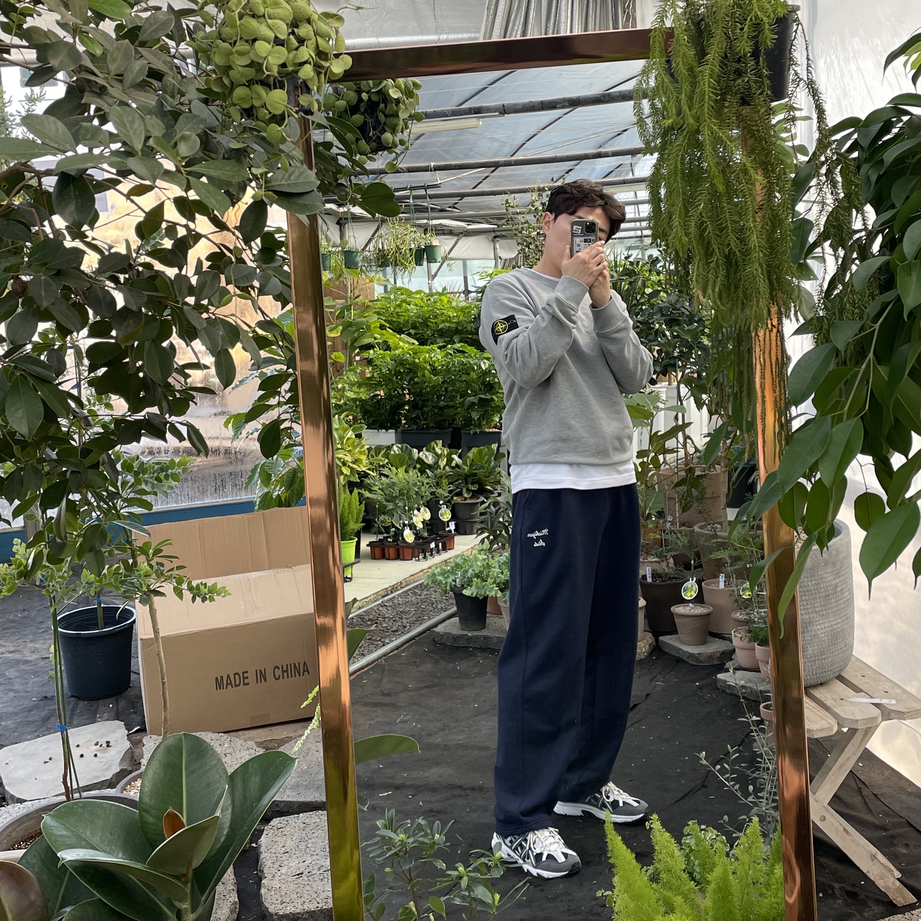 Stone Island 63020 Crewneck Sweatshirt Melange Grey - 21FW 착용 스타일