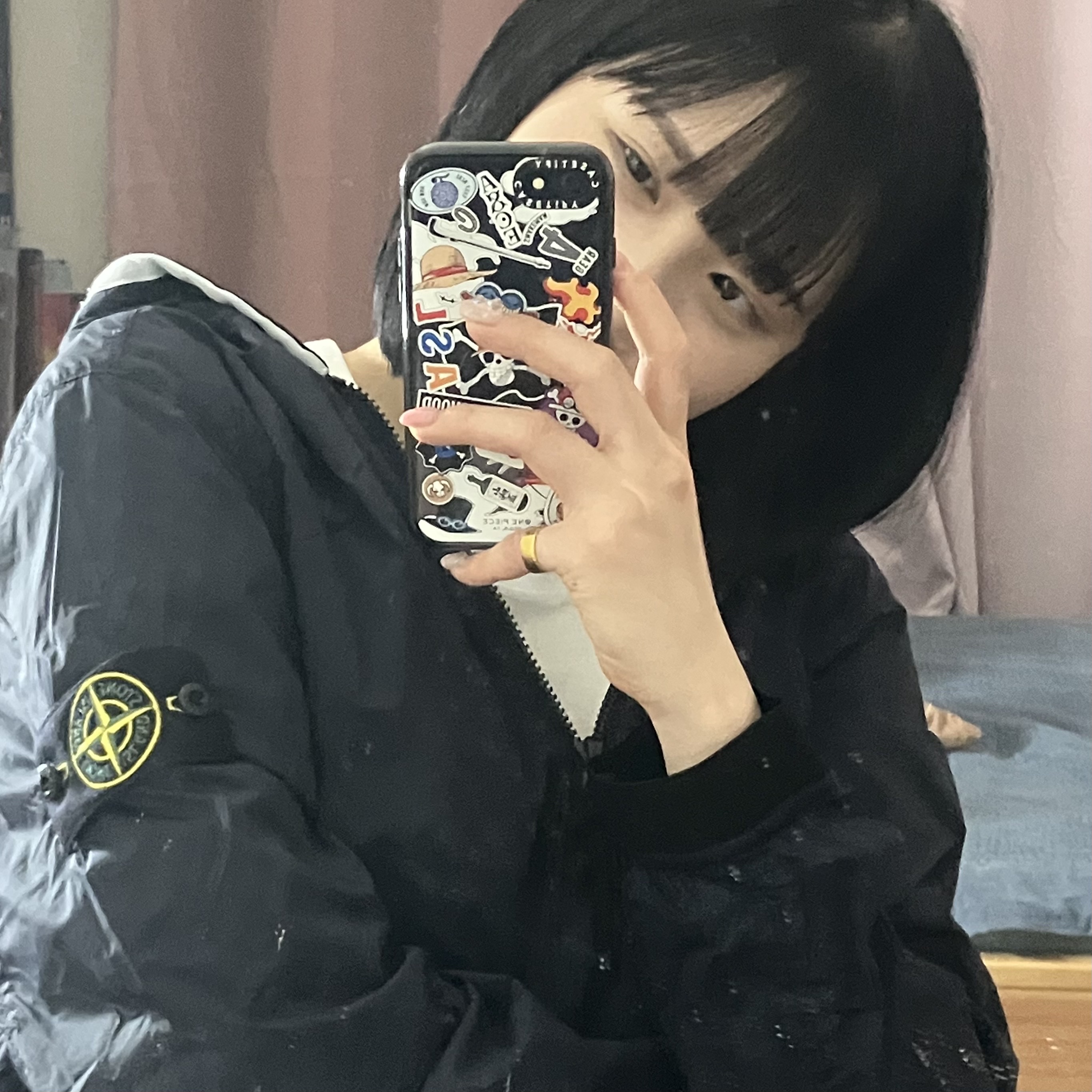Stone Island 41131 Skin Touch Nylon-TC Garment Dyed Hooded Blouson Navy Blue - 22SS 착용 스타일 - 1