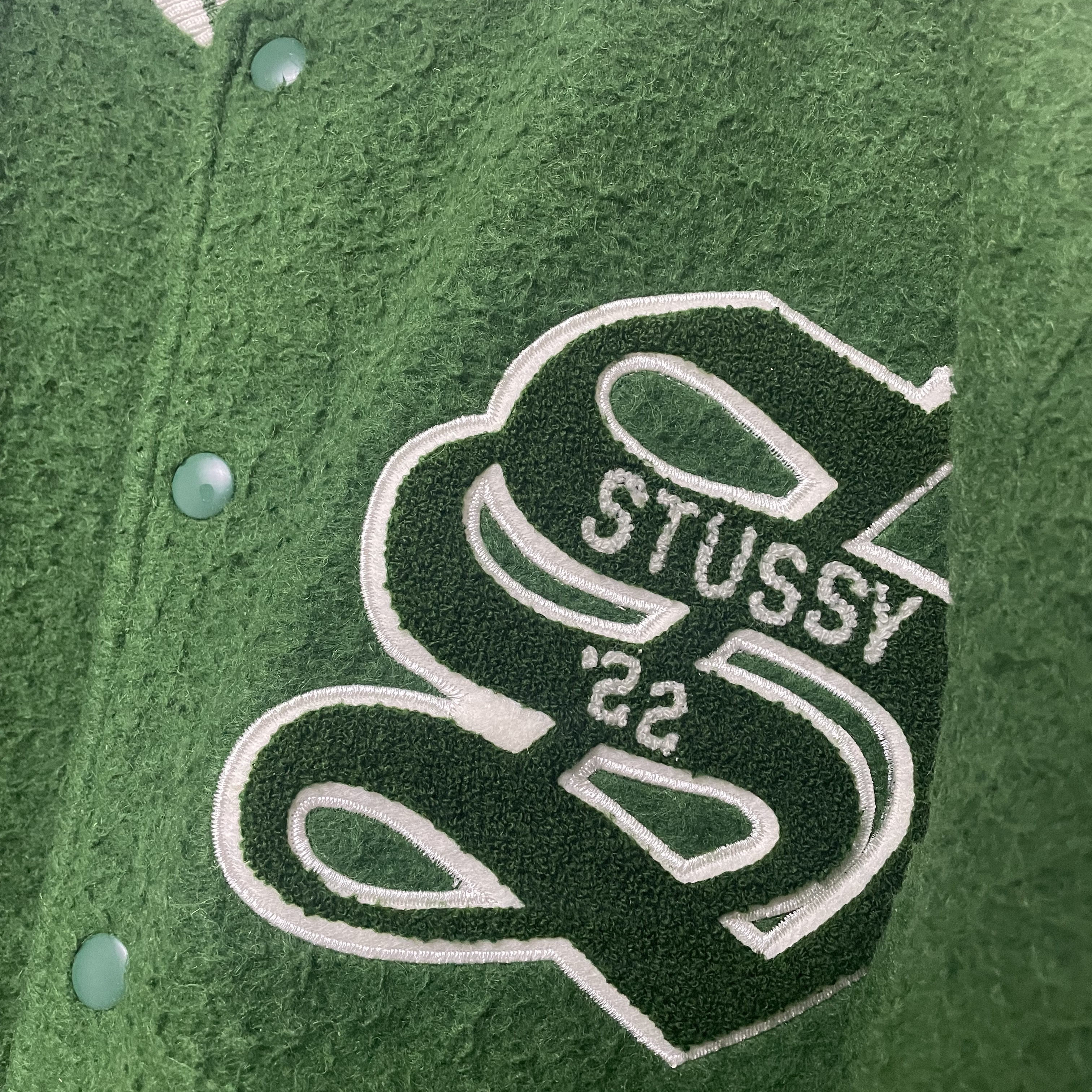 Stussy Casentino Wool Varsity Jacket Green 착용 스타일