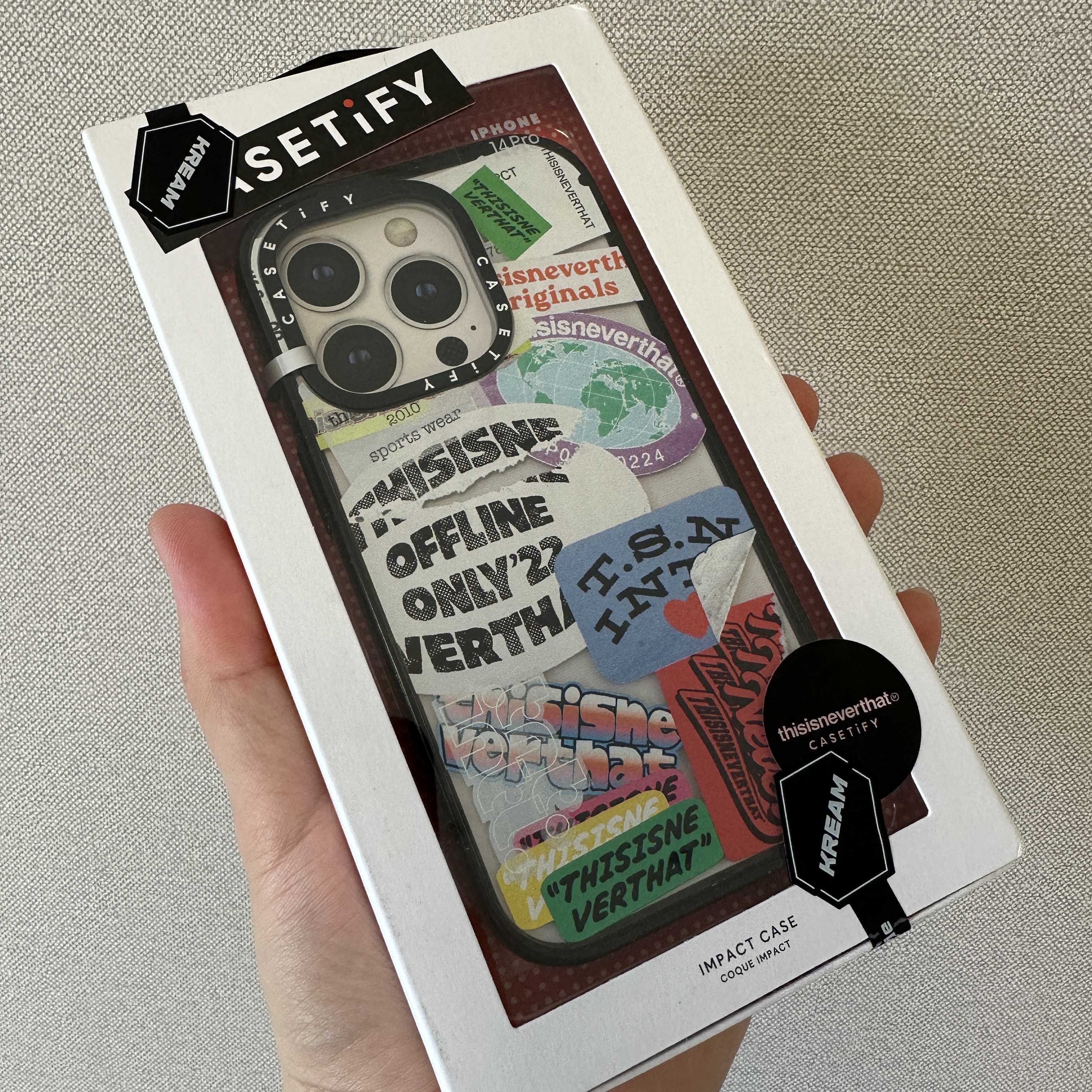 Casetify x Thisisneverthat iPhone Sticker Impact Case Clear Black 착용 스타일