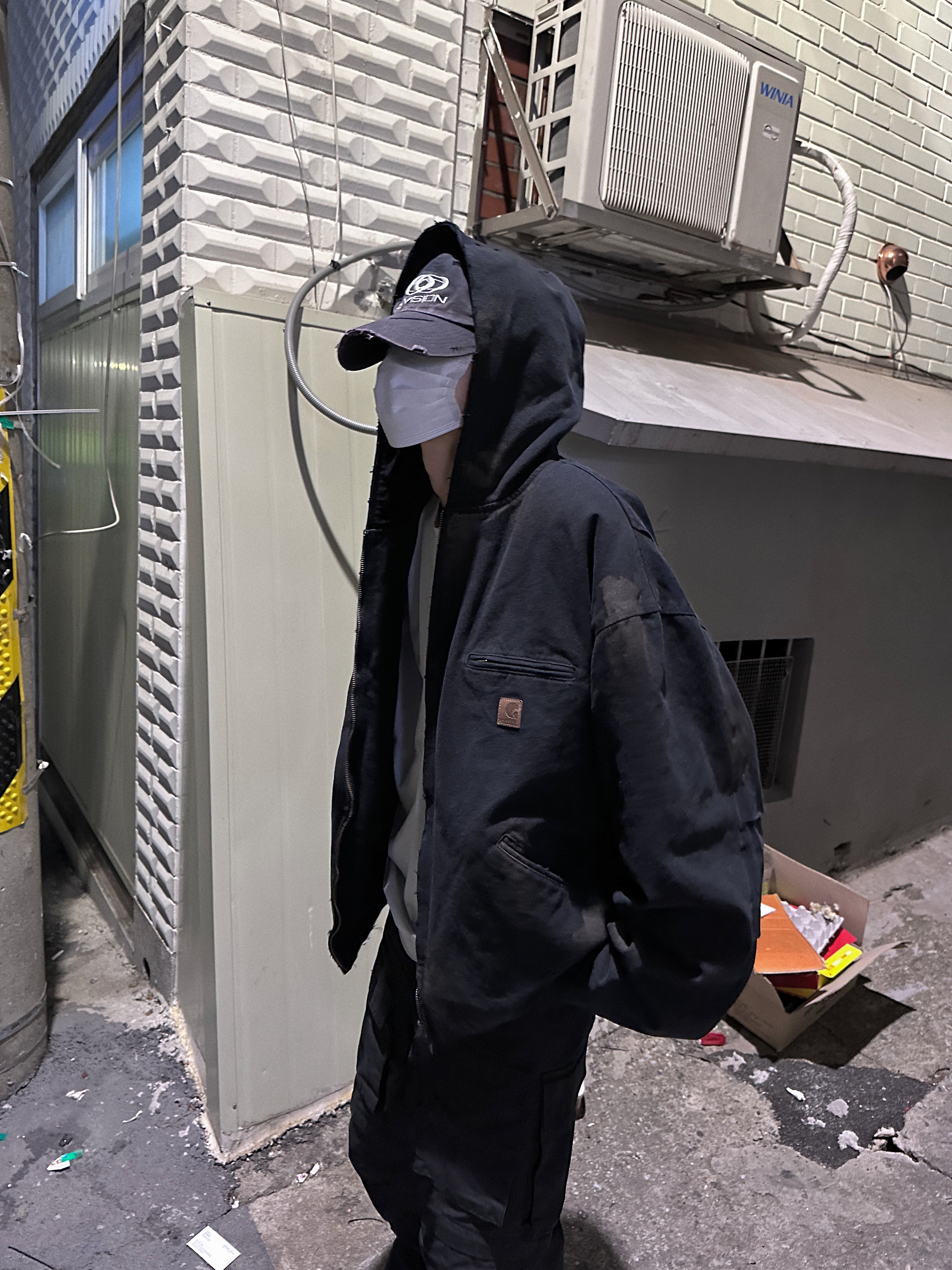 Project G/R Distressed Mud Work Jacket Black, Project G/R Convertible Tactical Pants Black 착용 스타일 - 4