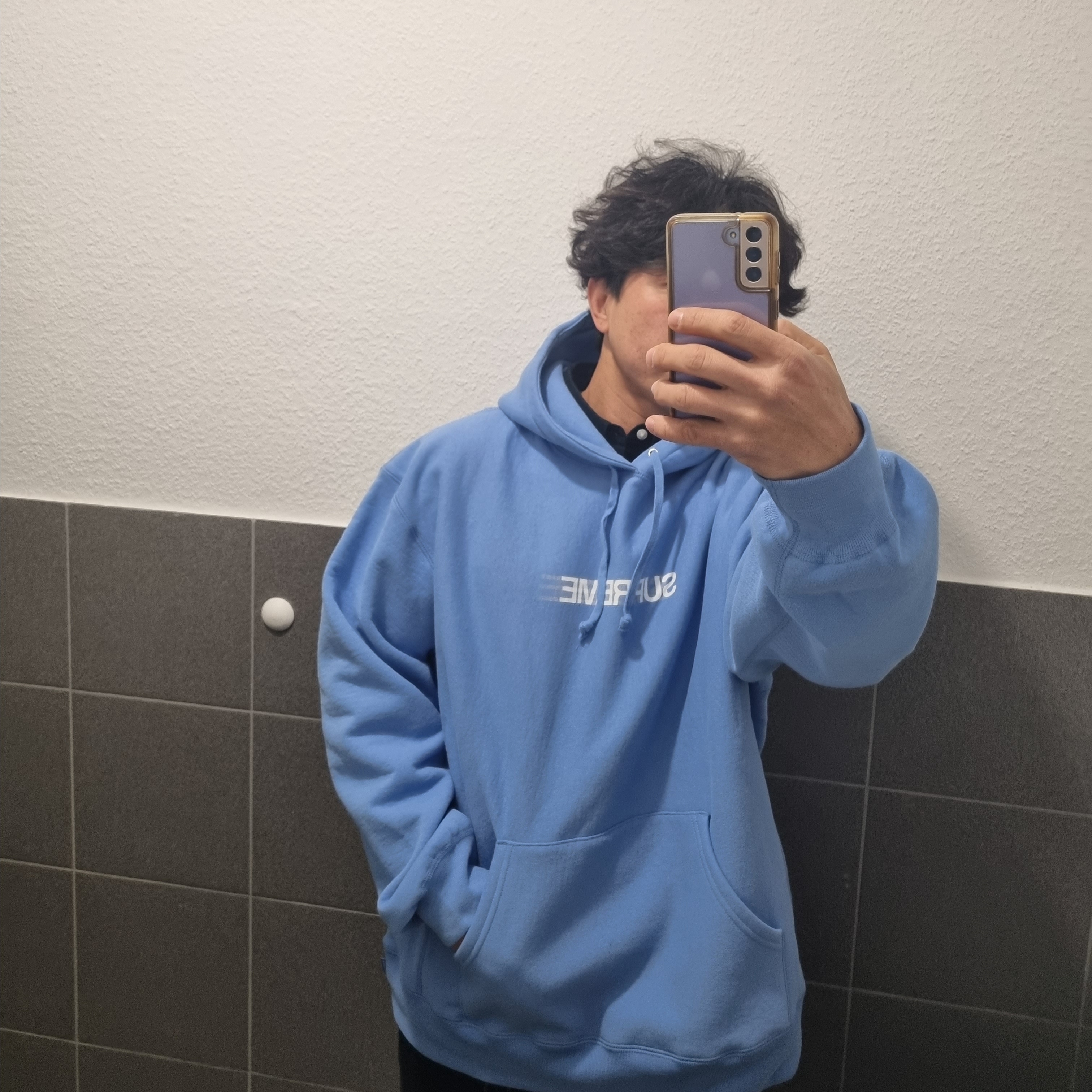 Supreme Motion Logo Hooded Sweatshirt Light Blue - 23SS 착용 스타일 - 1