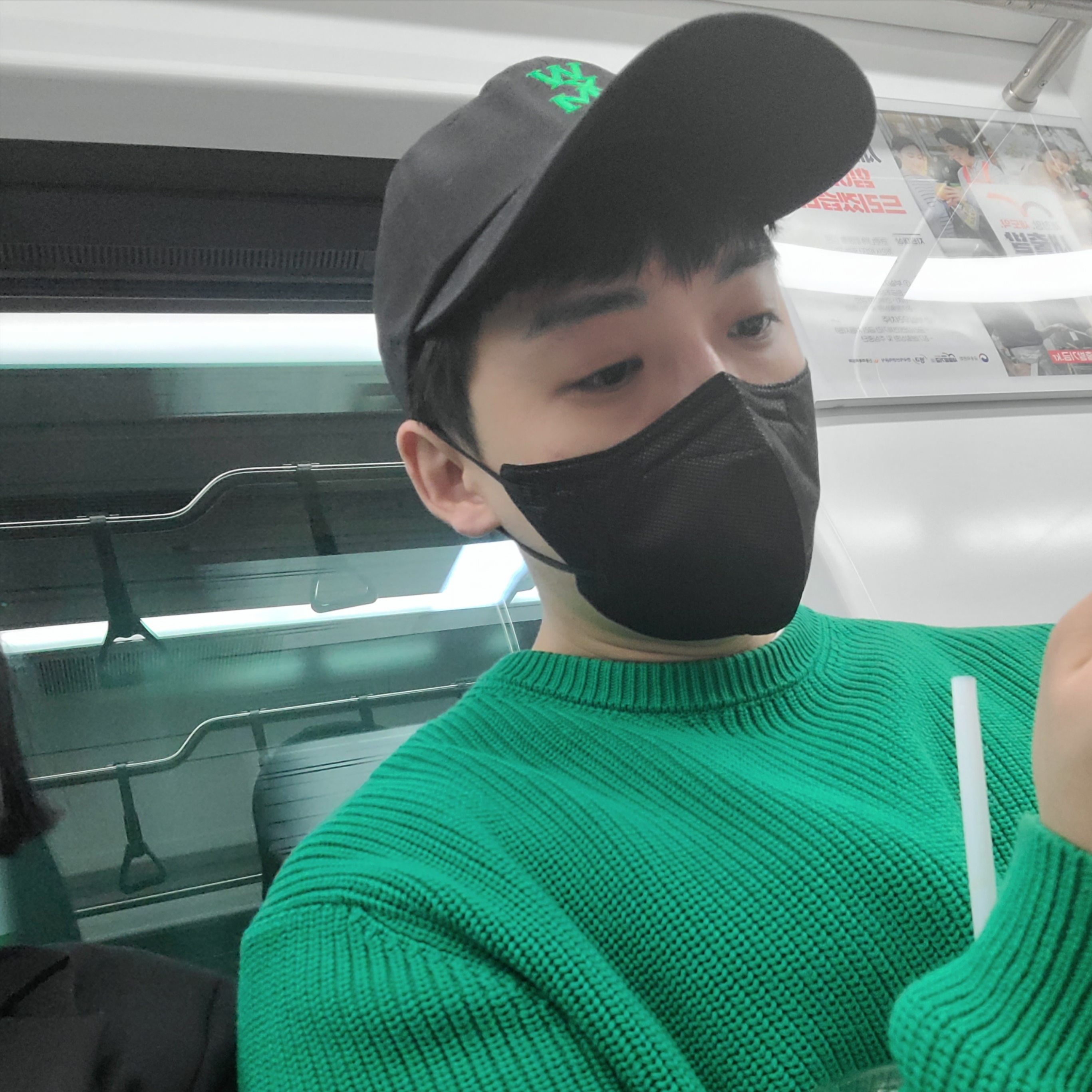 Wooyoungmi Green Logo Ball Cap Black - 22SS 착용 스타일