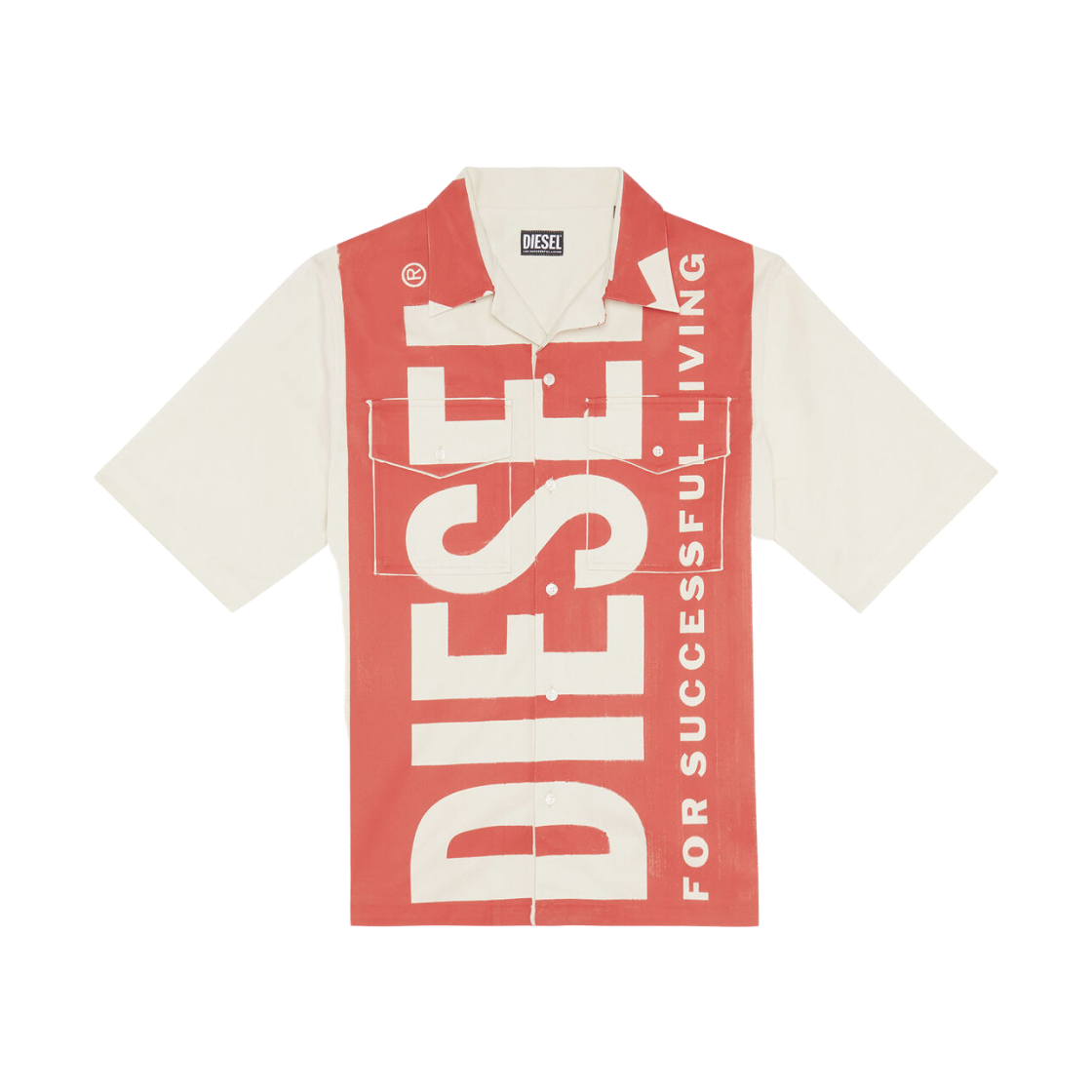 Diesel S-Mac-22 Bowling Shirt with Maxi Logo Print White Red 상세 이미지 1