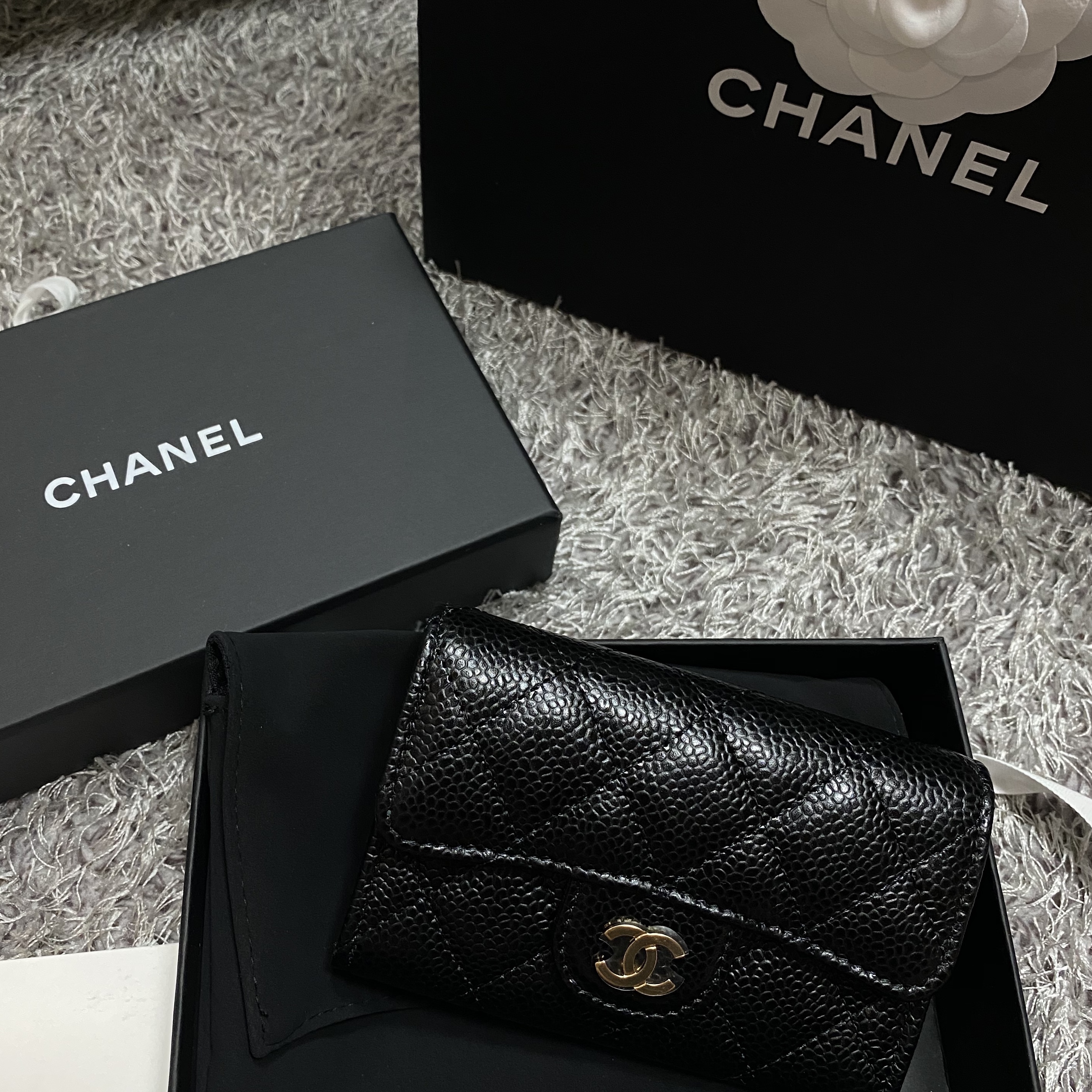 Chanel Classic Card Holder Grained Calfskin & Gold Black 착용 스타일