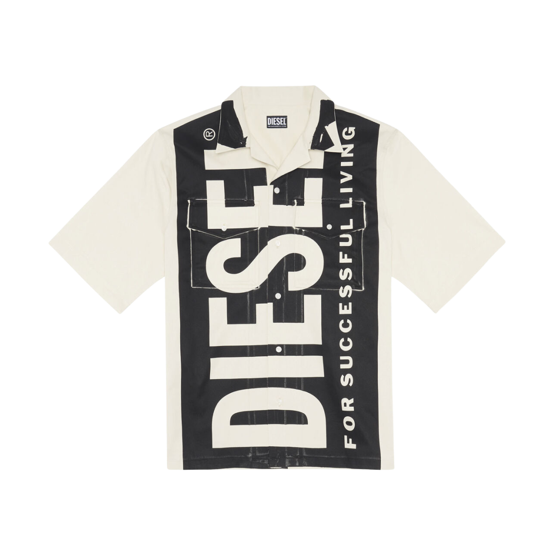 Diesel S-Mac-22 Bowling Shirt with Maxi Logo Print Black White 상세 이미지 1