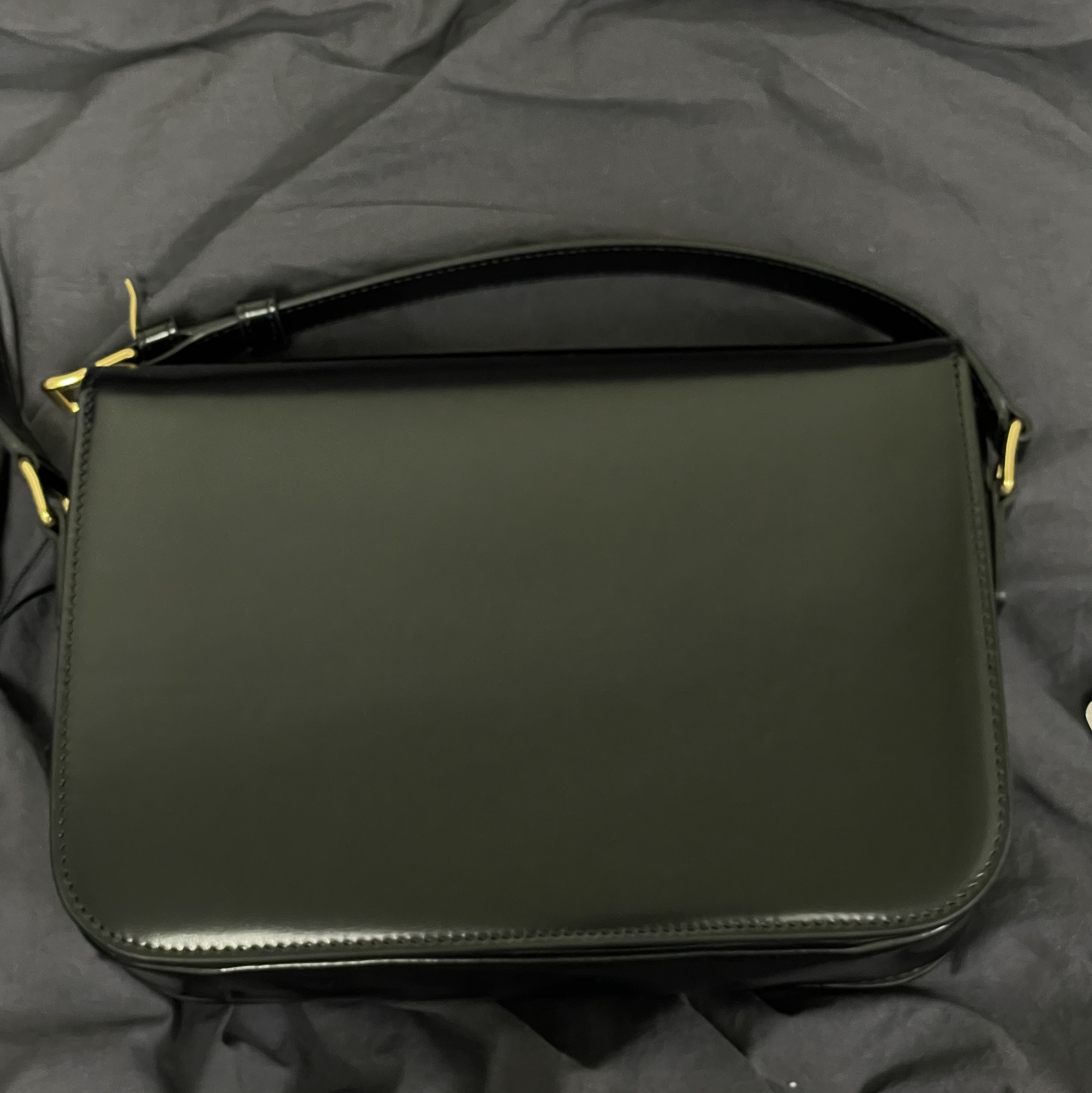 Celine Classique Triomphe Bag in Shiny Calfskin Black 착용 스타일 - 3