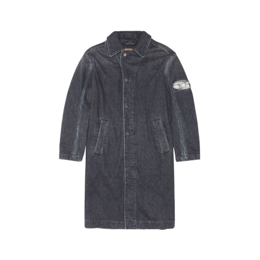 Diesel D-Roku-Long-Fsc1 Long Jacket with Cut-Out Metal D Logo Black Dark Grey