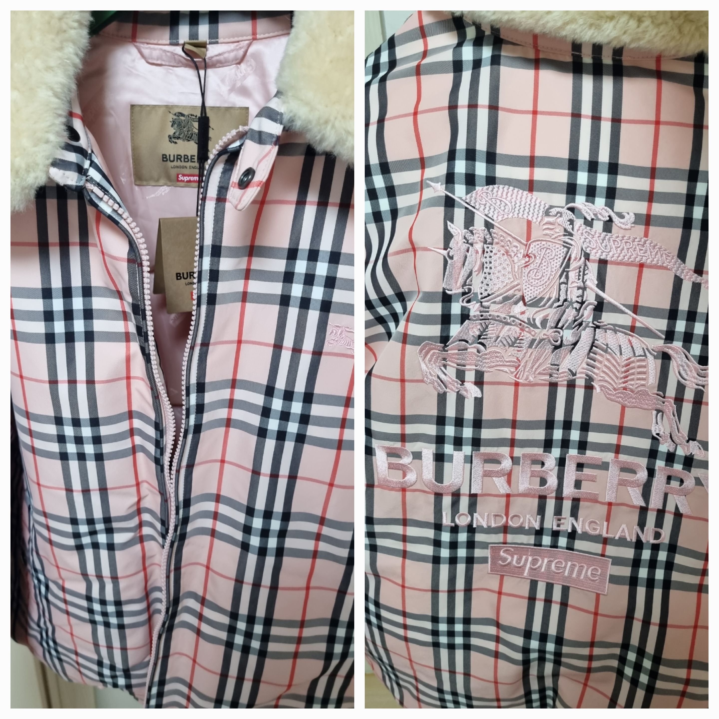 Supreme x Burberry Shearling Collar Down Puffer Jacket Pink - 22SS 착용 스타일