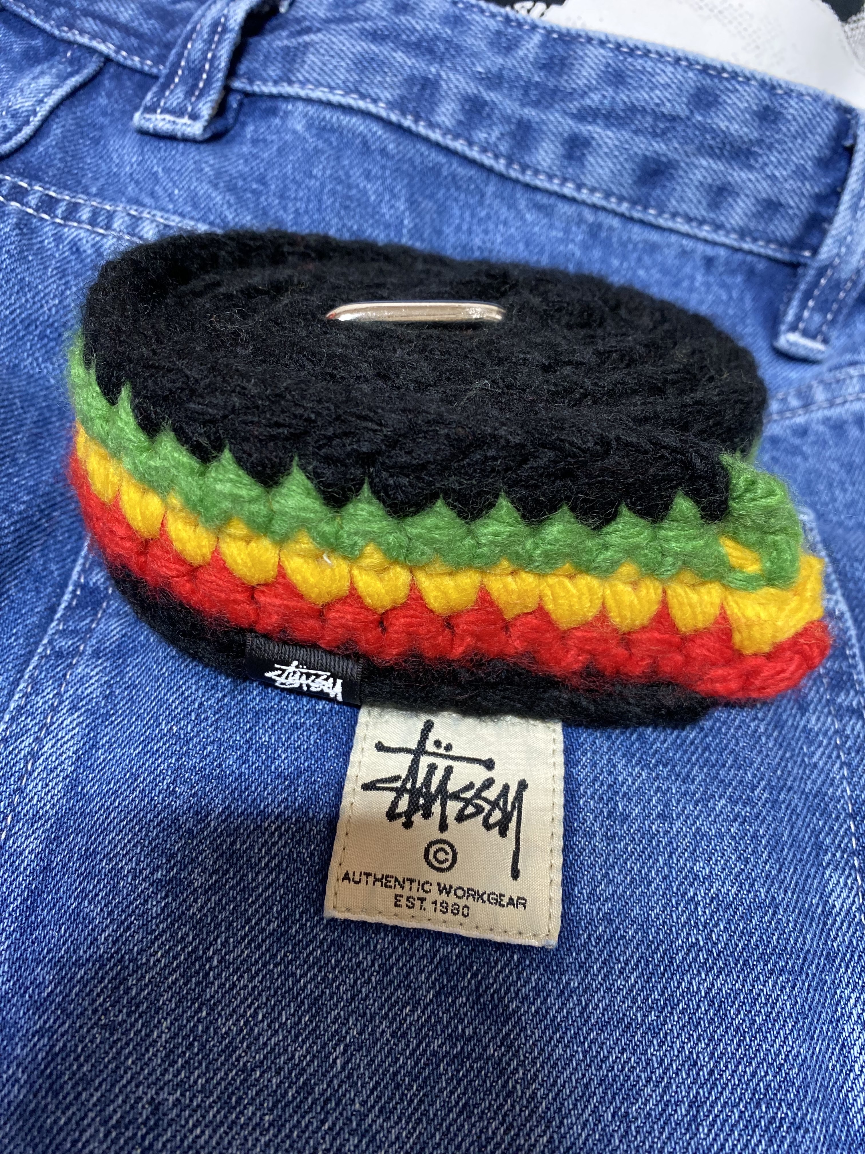 Stussy x Denim Tears Belt Multi, Stussy Denim Work Pants Blue 착용 스타일