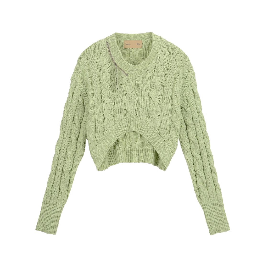 Matin Kim V Neck Zip Crop Knit Pullover Lime 상세 이미지 1