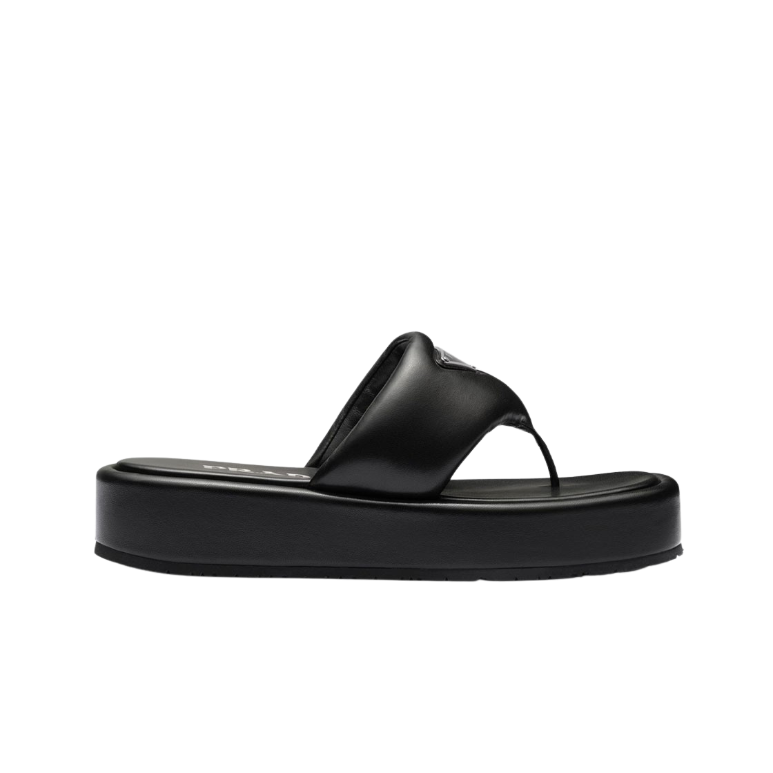 (W)프라다 소프트 패딩 나파 레더 통 웨지 샌들 블랙((W)Prada Soft Padded Nappa Leather Thong Wedge Sandals Black) - 1