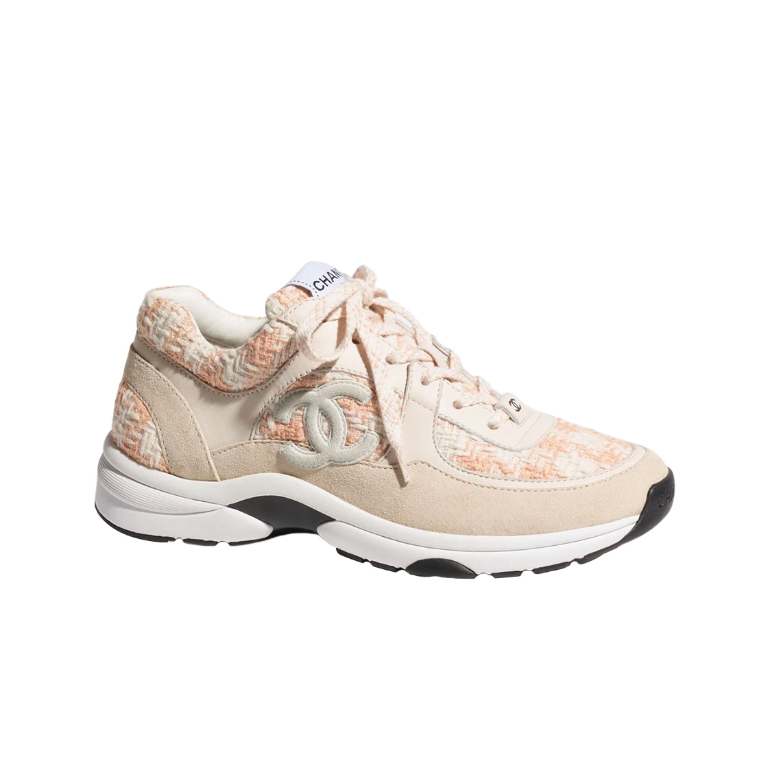 (W) 샤넬 스니커즈 코튼 트위드 스웨이드 카프스킨 & 오렌지 에크루((W) Chanel Sneakers Cotton Tweed Suede Calfskin & Orange Ecru) - 1