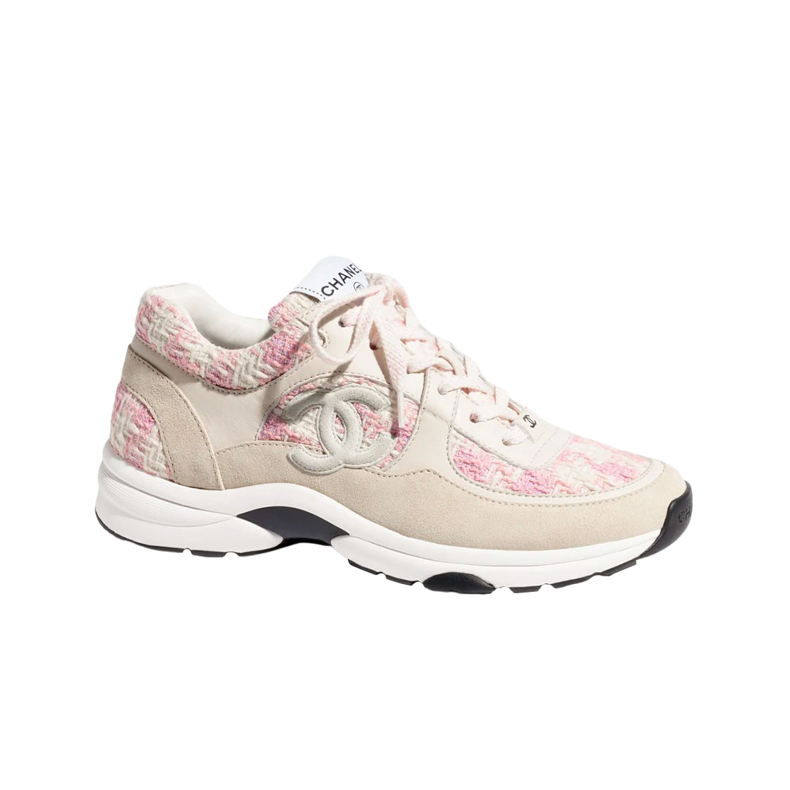 G38299-Y56627-K6020 (W) Chanel Sneakers Cotton Tweed Suede Calfskin & Pink Ecru