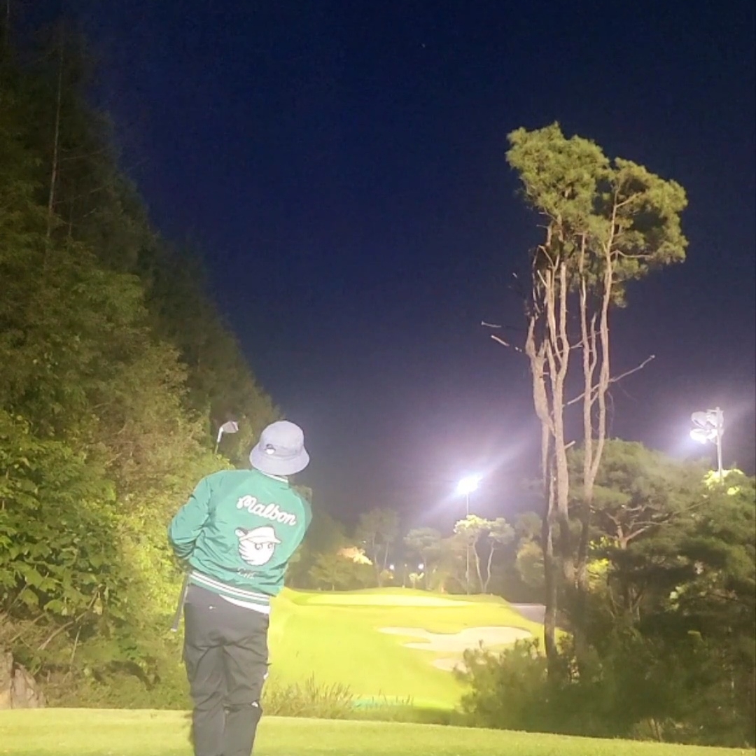 Malbon Golf Tiger Buckets Stadium Jacket Green 착용 스타일 - 2