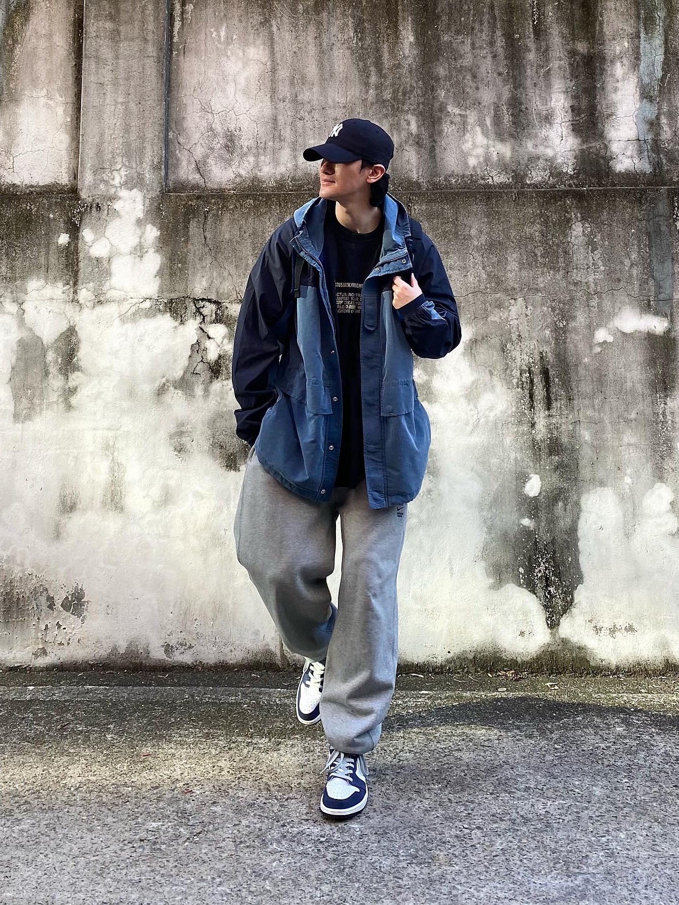 Jordan 1 Retro High OG CO.JP Midnight Navy, Nike x Stussy NRG ZR Fleece Pants Heather Grey - US/EU 착용 스타일 - 1