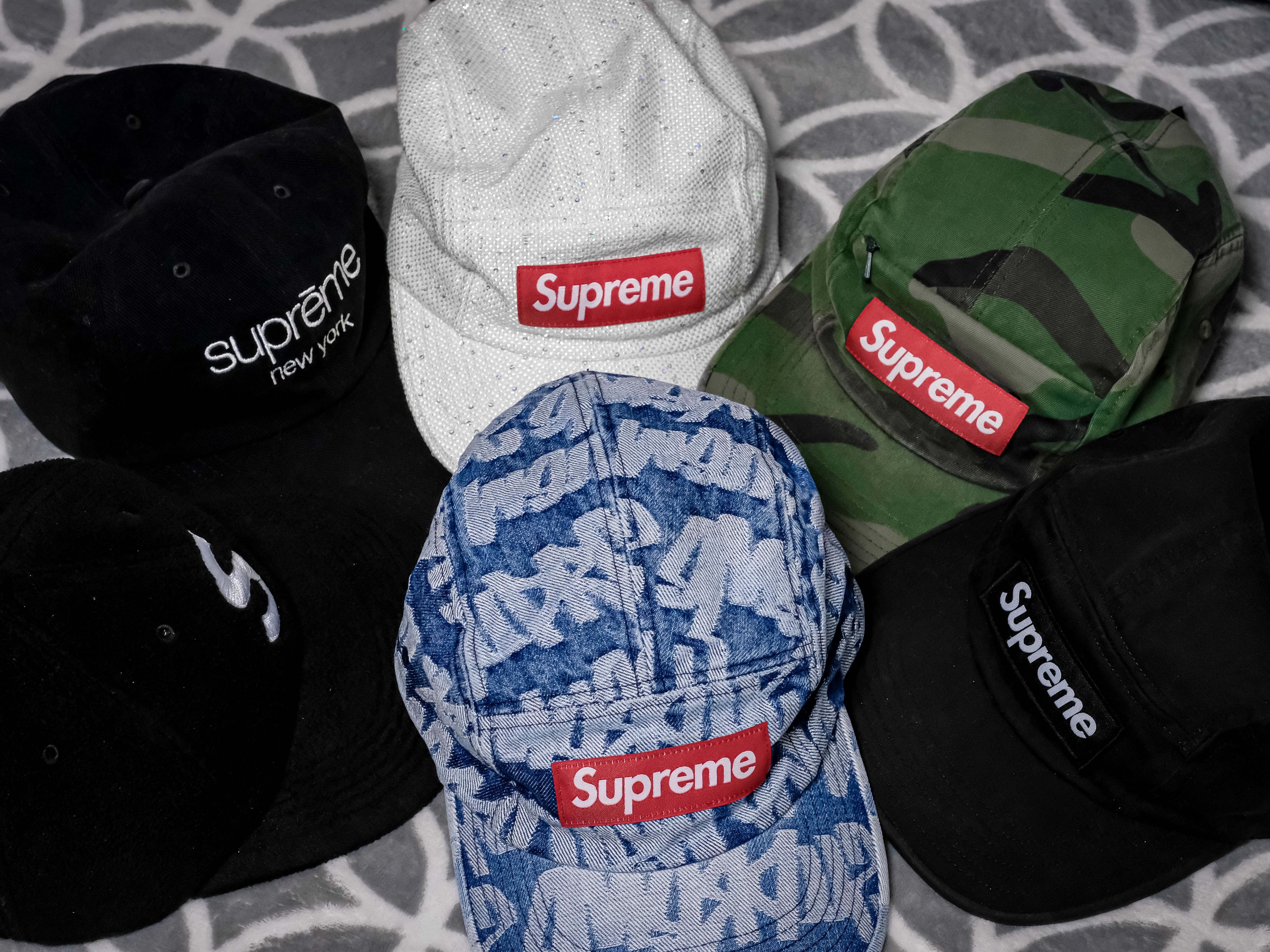 Supreme Fat Tip Jacquard Denim Camp Cap Blue - 22SS 착용 스타일 - 3