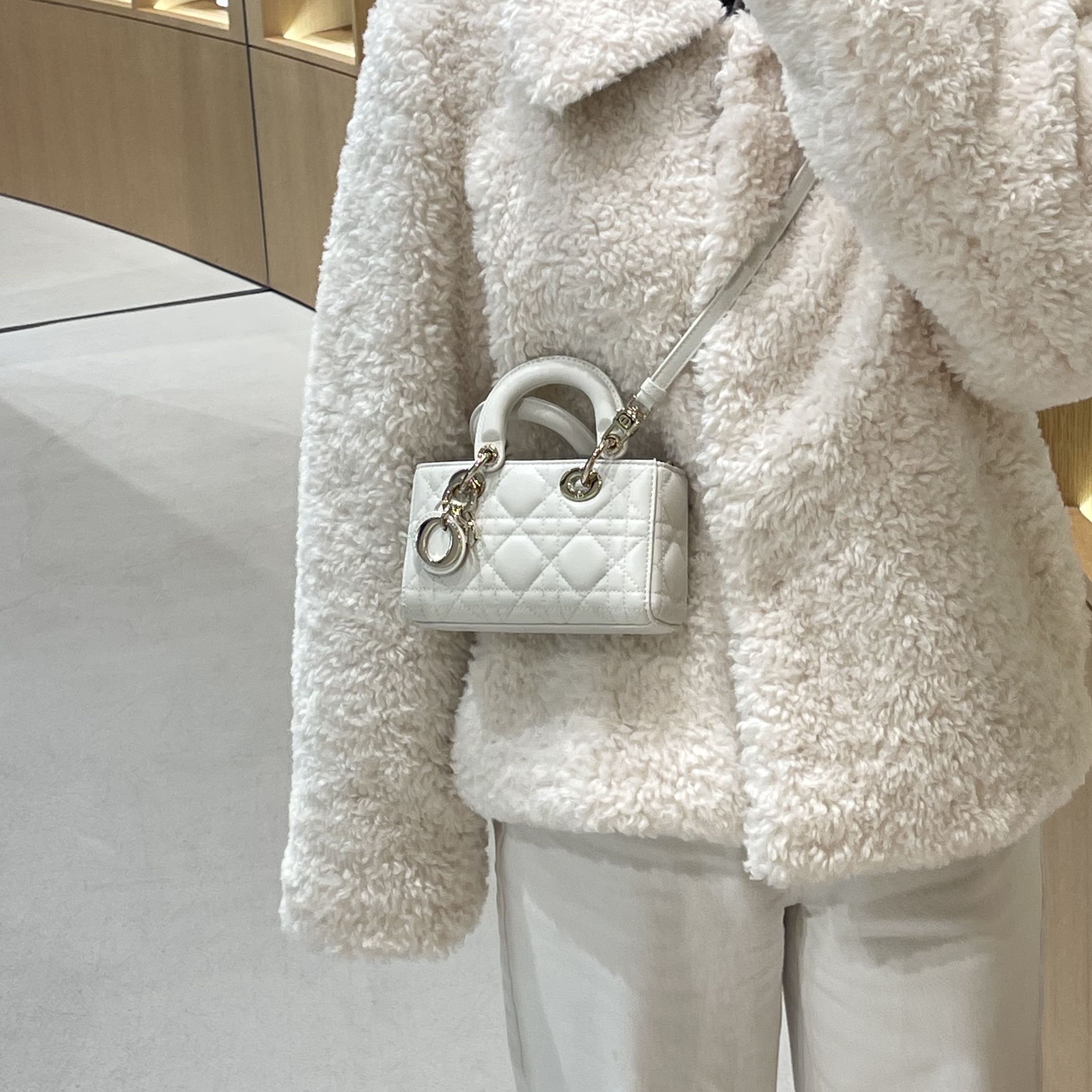 Dior Lady D-Joy Bag Cannage Lambskin Latte 착용 스타일 - 2