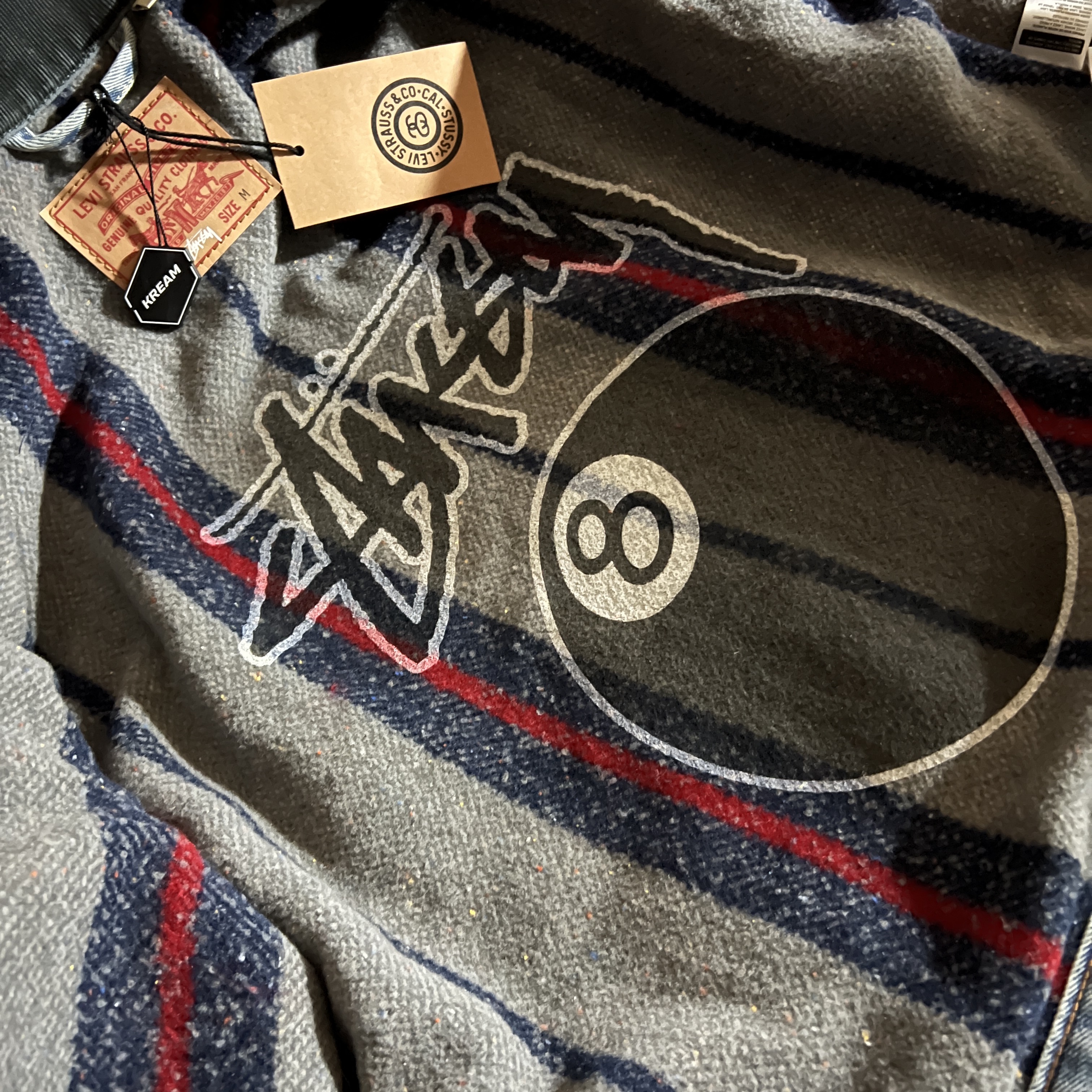 Stussy x Levi's Embossed Trucker Jacket Indigo 착용 스타일 - 2